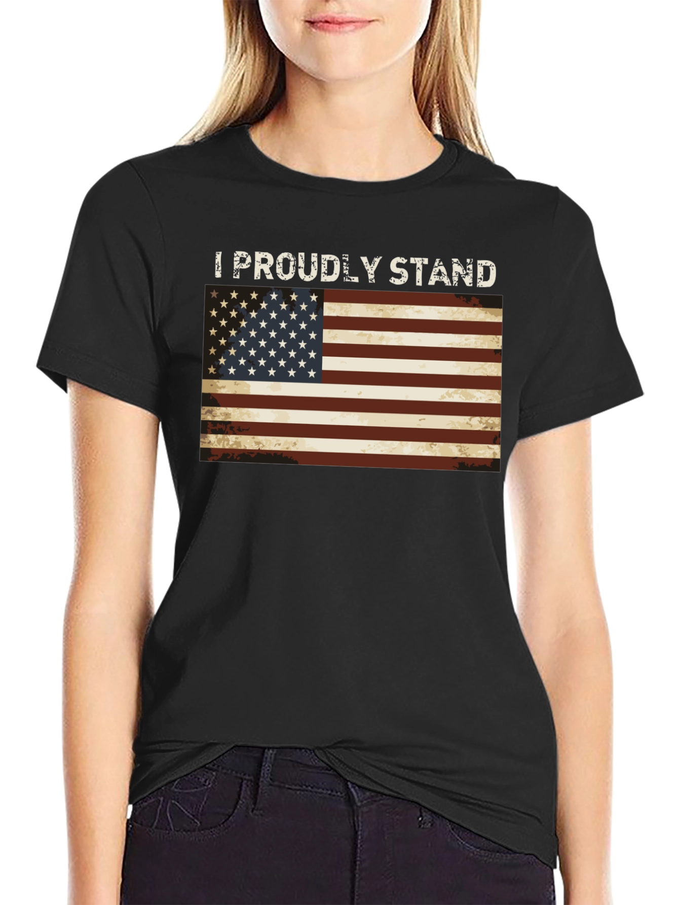 I Proudly Stand American Flag Graphic Tee