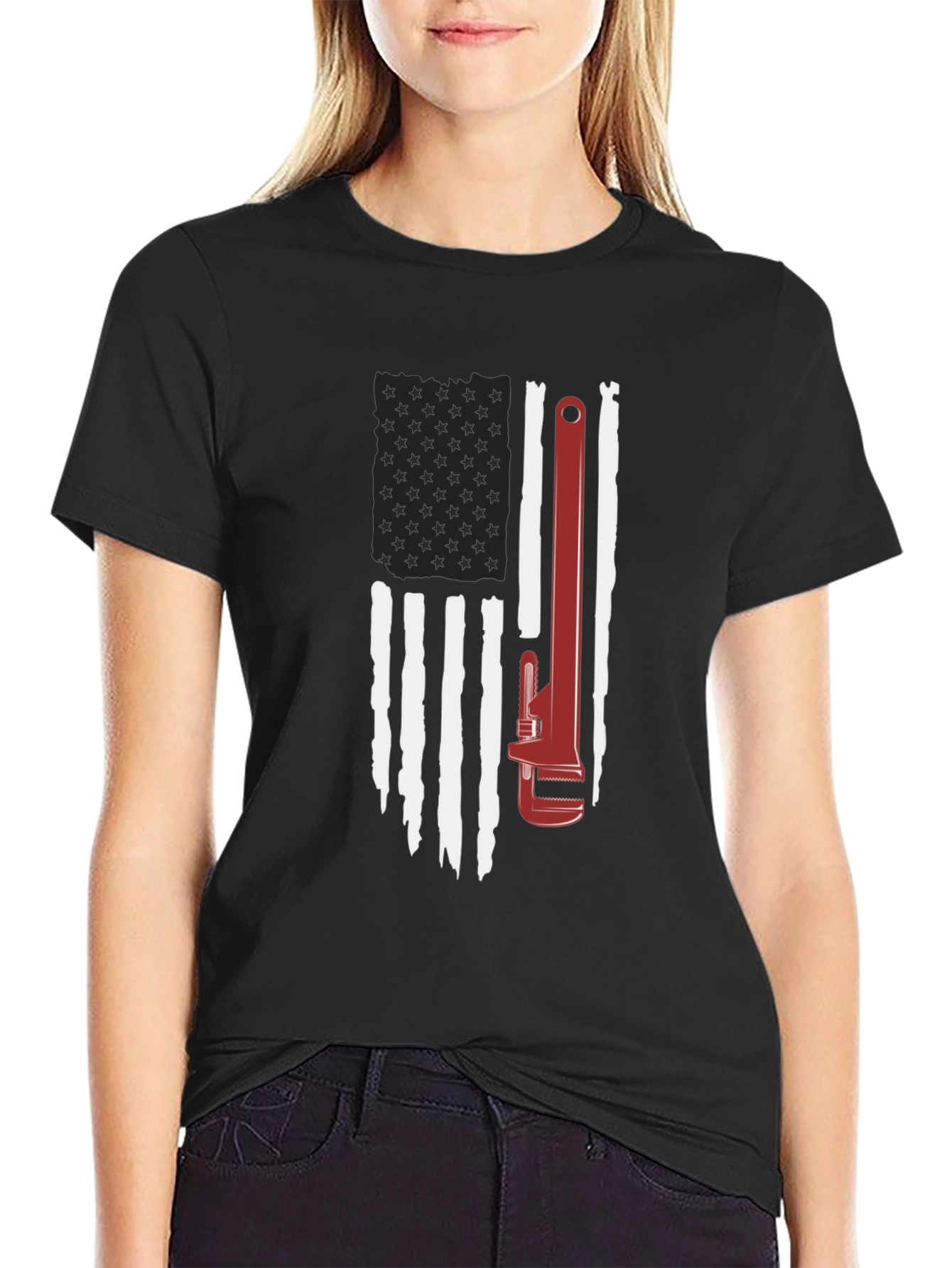 American Flag Wrench Graphic T-Shirt