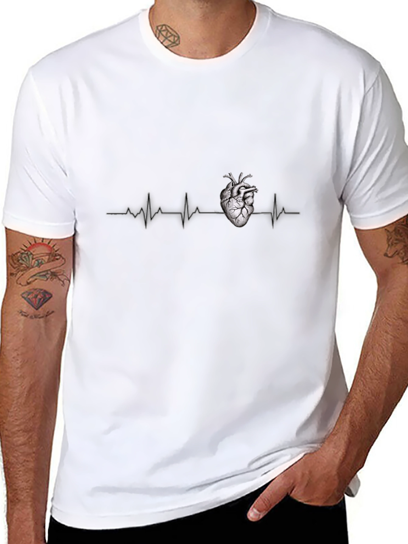 Heartbeat Graphic Tee - Black Crew Neck T-Shirt