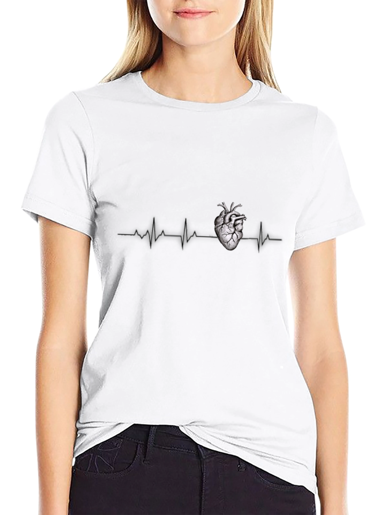 Heartbeat Graphic Tee - Black Crew Neck T-Shirt
