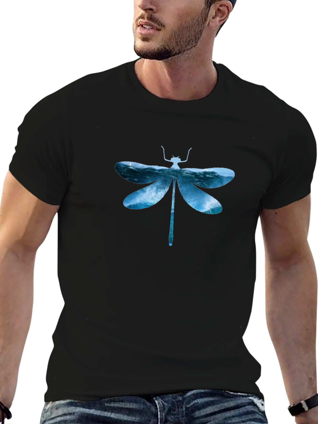 Dragonfly Waves Graphic Tee - Mens Black T-Shirt