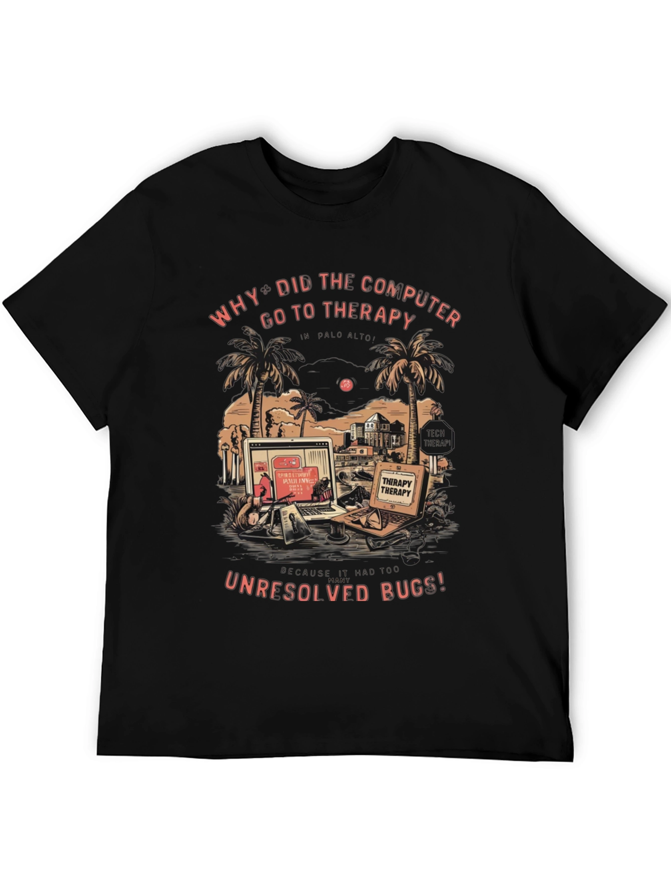 Therapy Computer Humor Black Graphic Tee