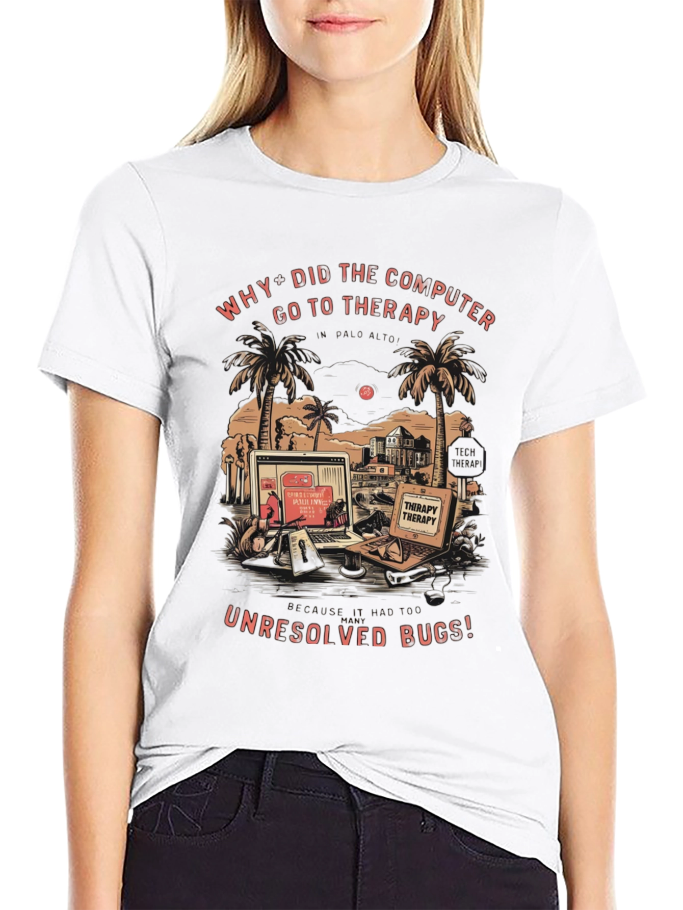 Therapy Computer Humor Black Graphic Tee