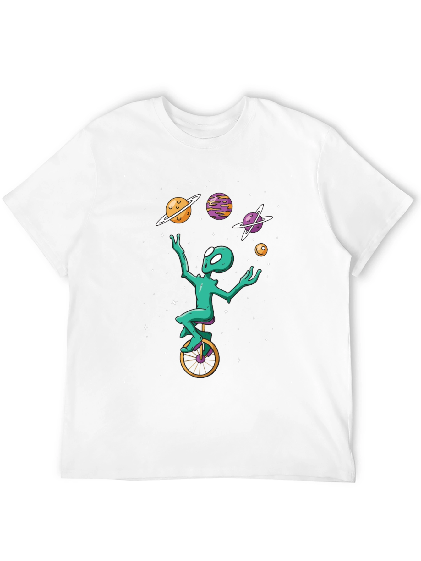 Alien Juggling Planets on Unicycle T-Shirt