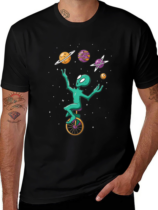 Alien Juggling Planets on Unicycle T-Shirt