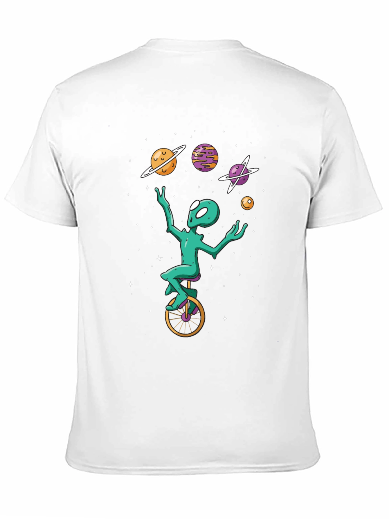Alien Juggling Planets on Unicycle T-Shirt