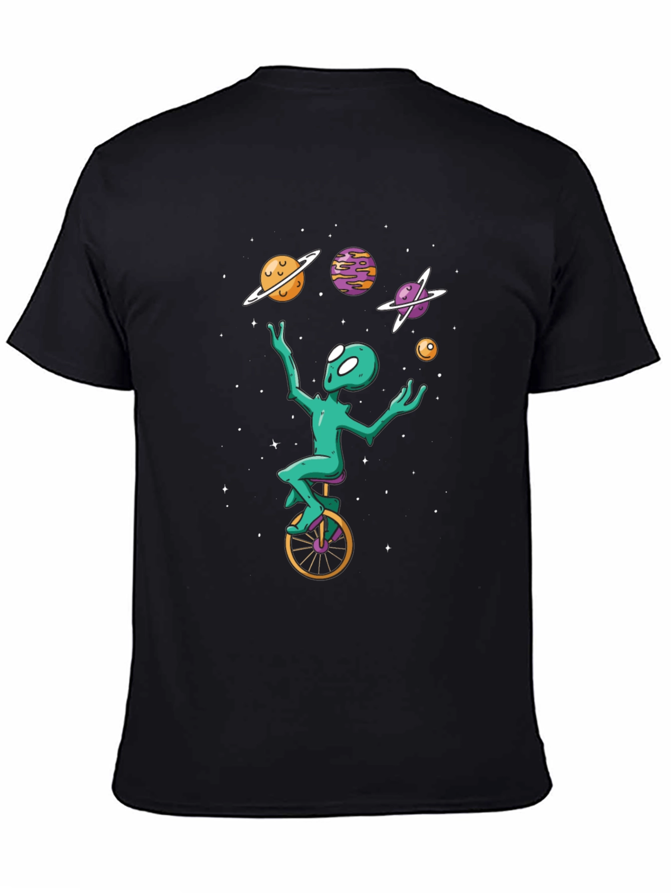 Alien Juggling Planets on Unicycle T-Shirt
