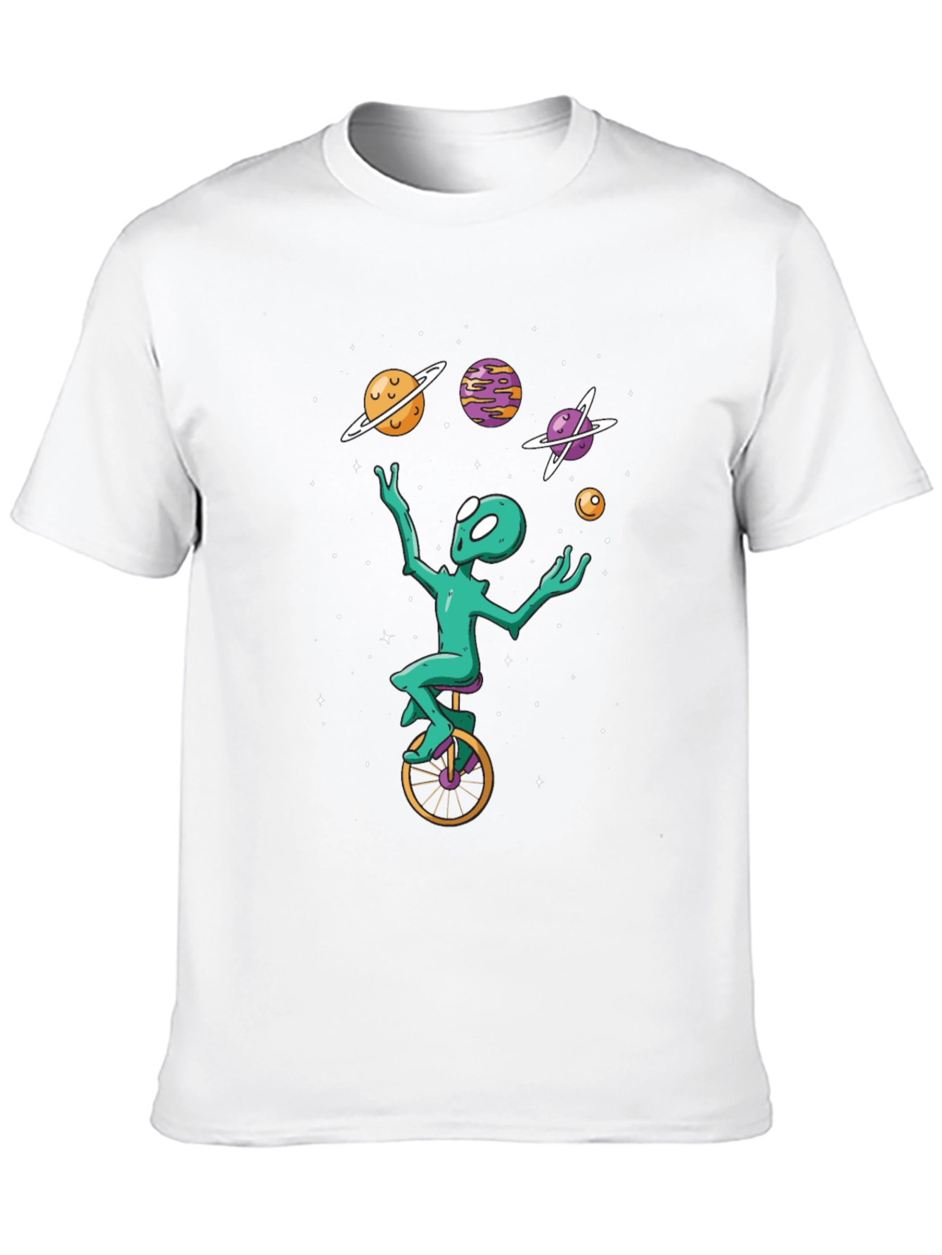 Alien Juggling Planets on Unicycle T-Shirt