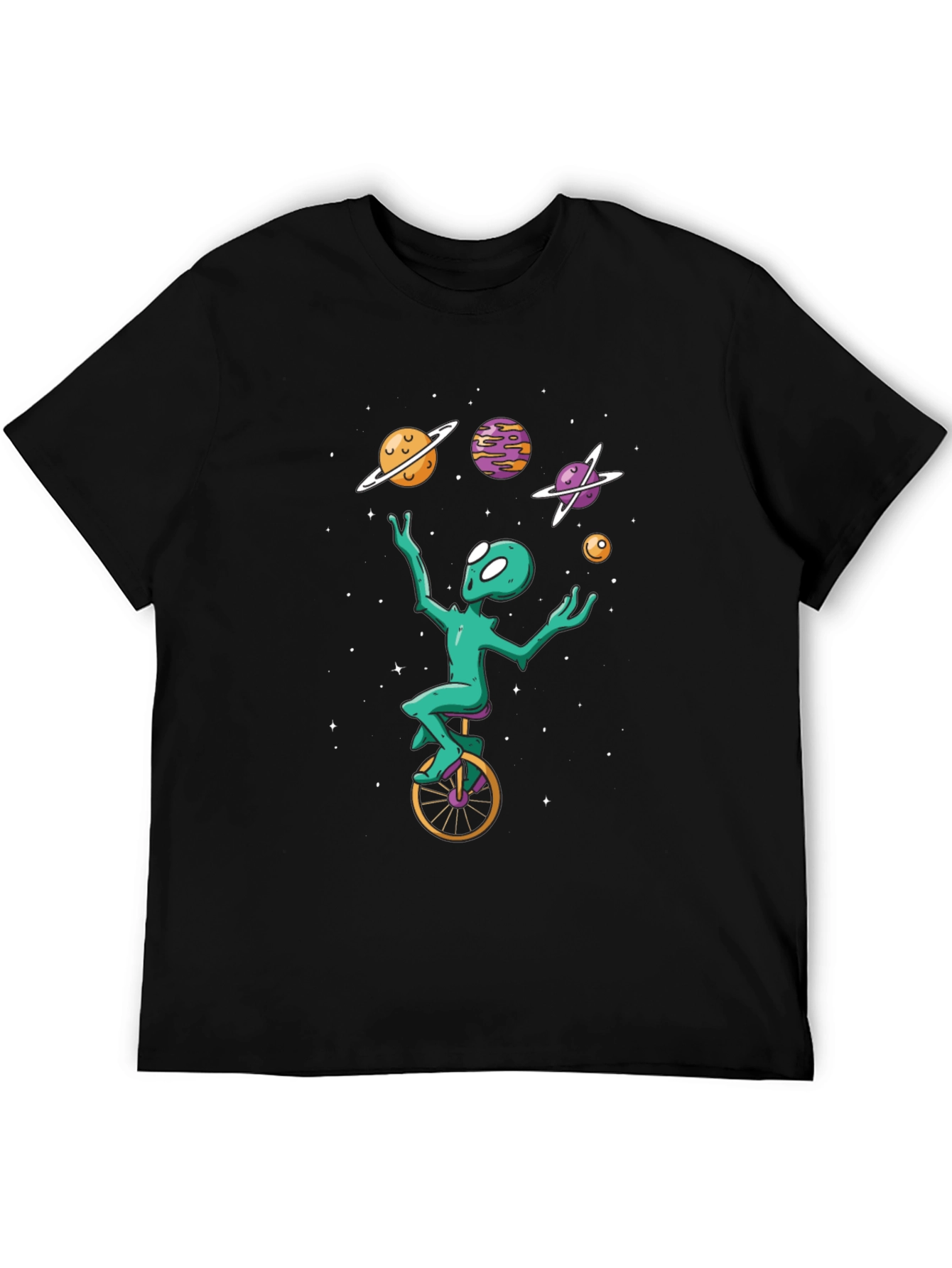 Alien Juggling Planets on Unicycle T-Shirt