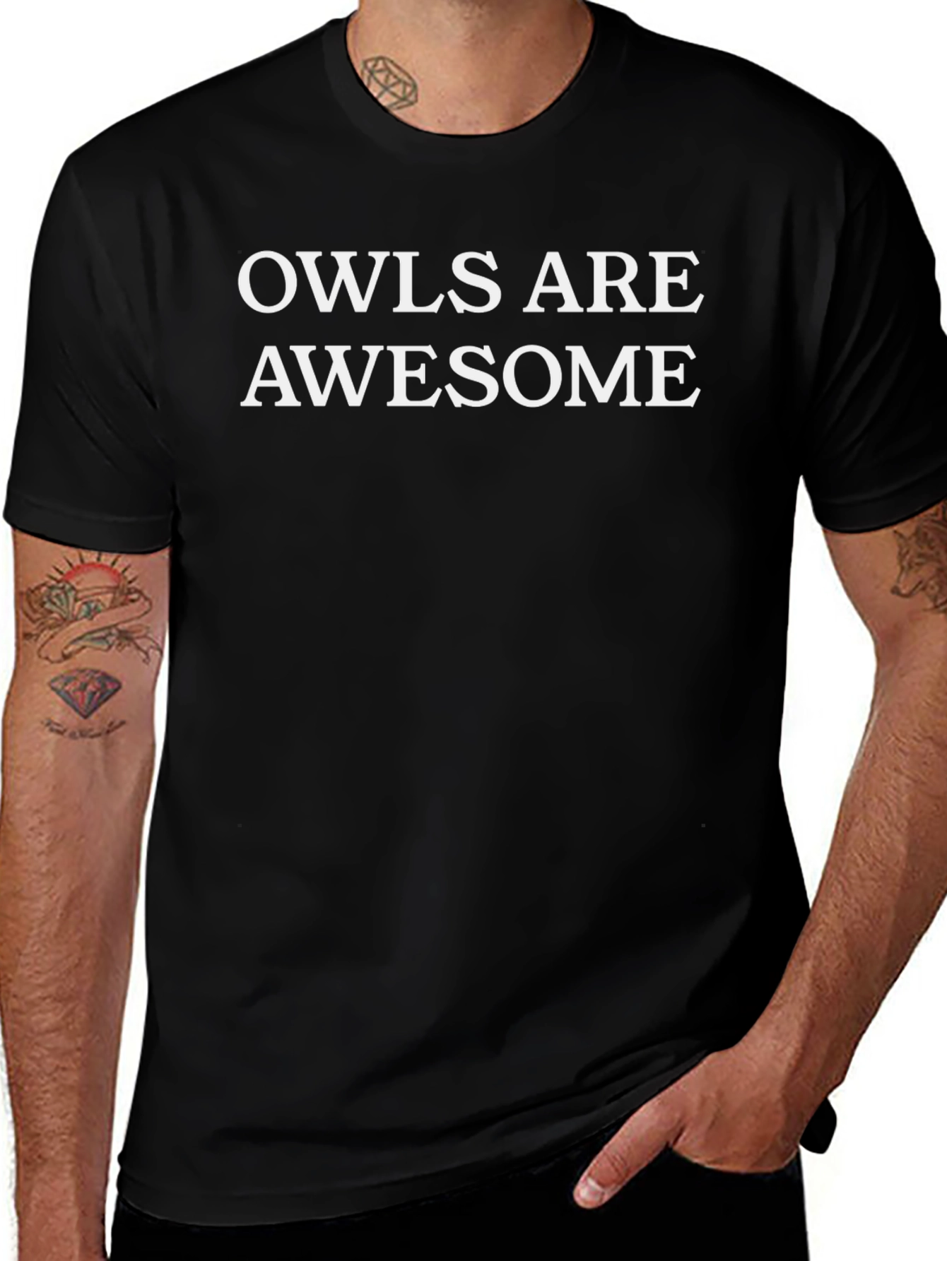 Owls Are Awesome Graphic Tee - Black Cotton T-Shirt