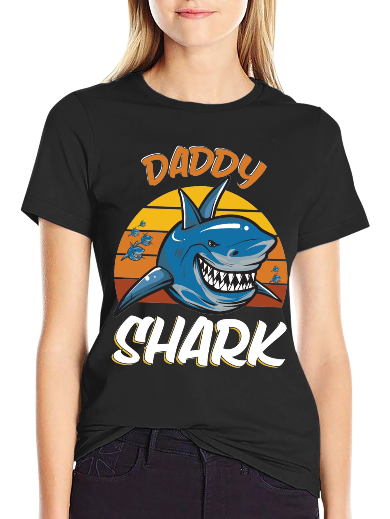 Daddy Shark Graphic Tee - Black Cotton T-Shirt
