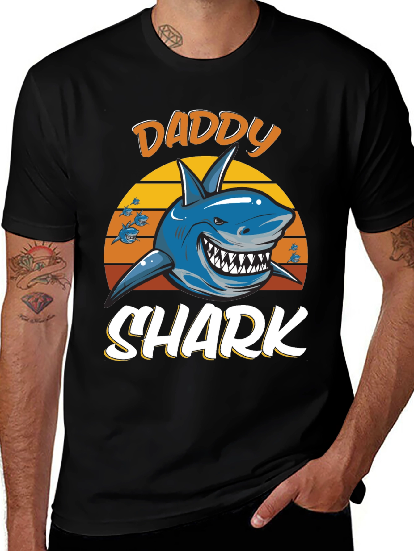 Daddy Shark Graphic Tee - Black Cotton T-Shirt