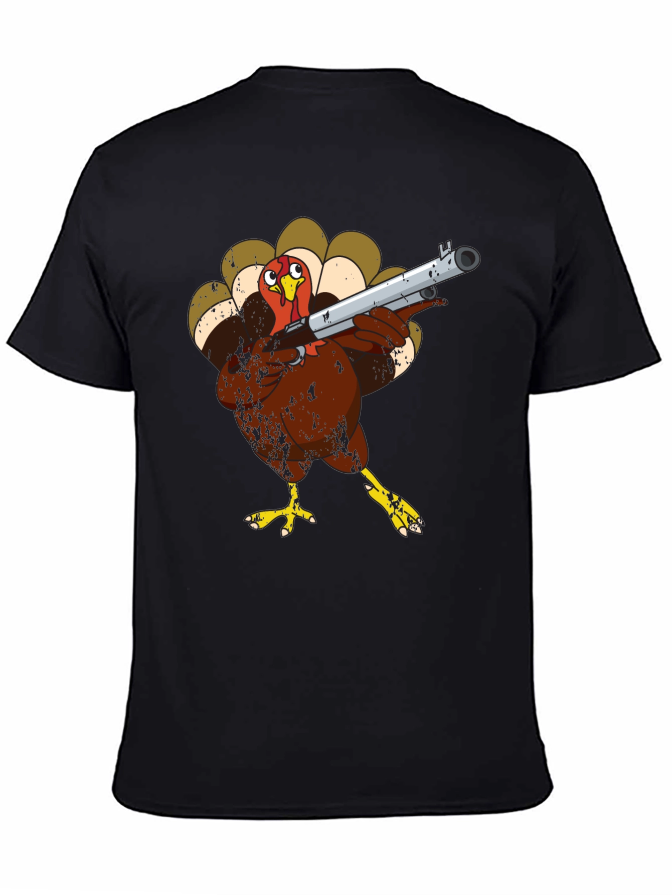 Turkey with Shotgun Black T-Shirt - Funny Thanksgiving Tee