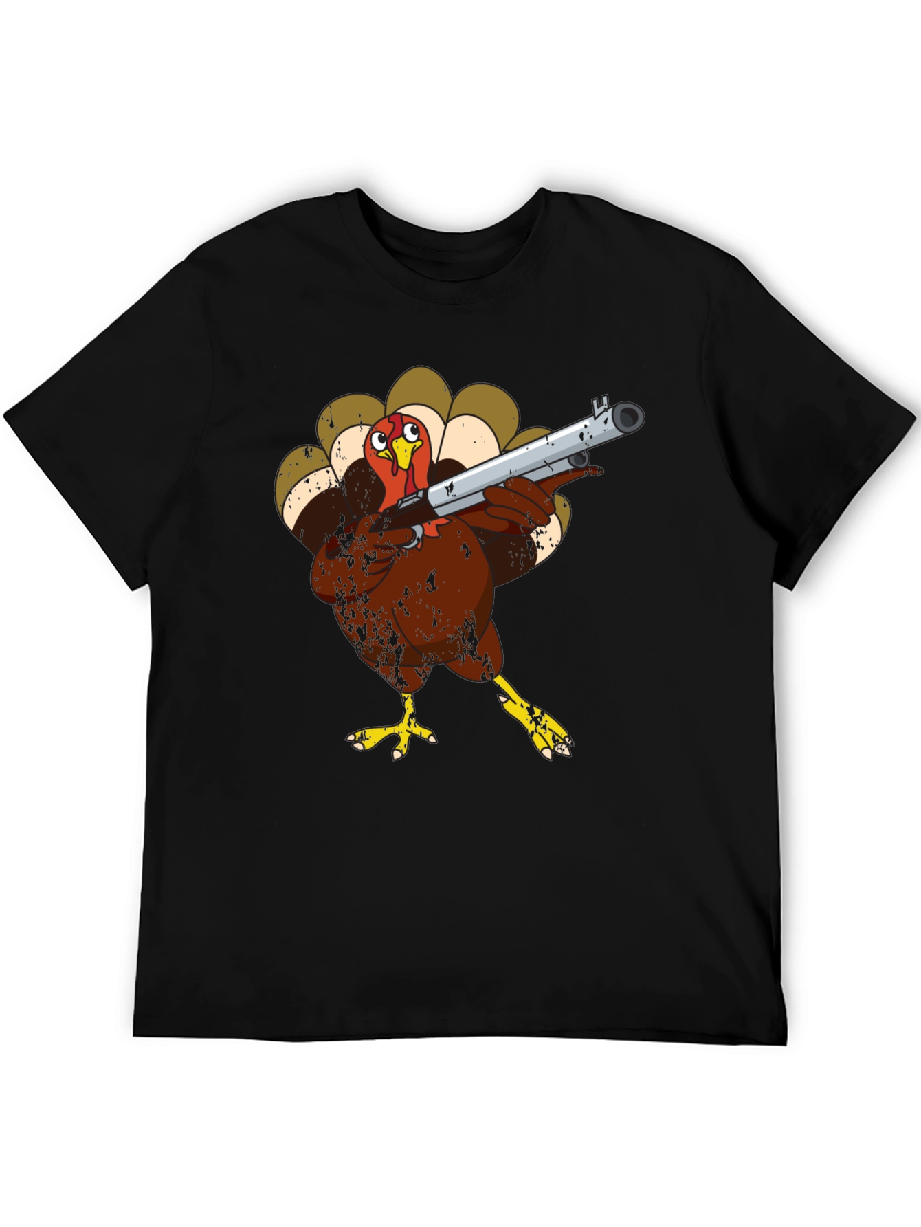 Turkey with Shotgun Black T-Shirt - Funny Thanksgiving Tee