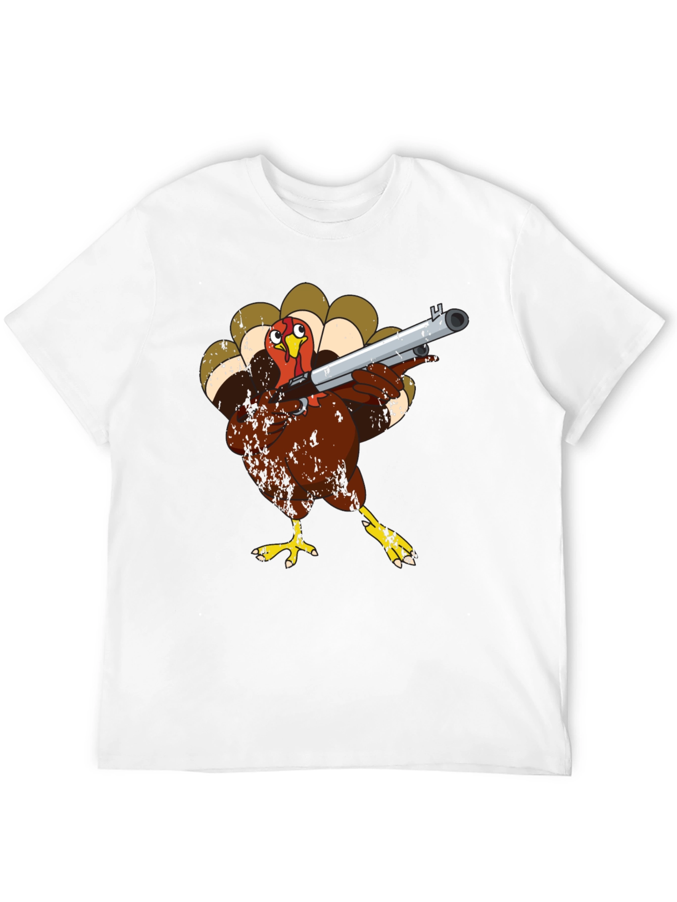 Turkey with Shotgun Black T-Shirt - Funny Thanksgiving Tee