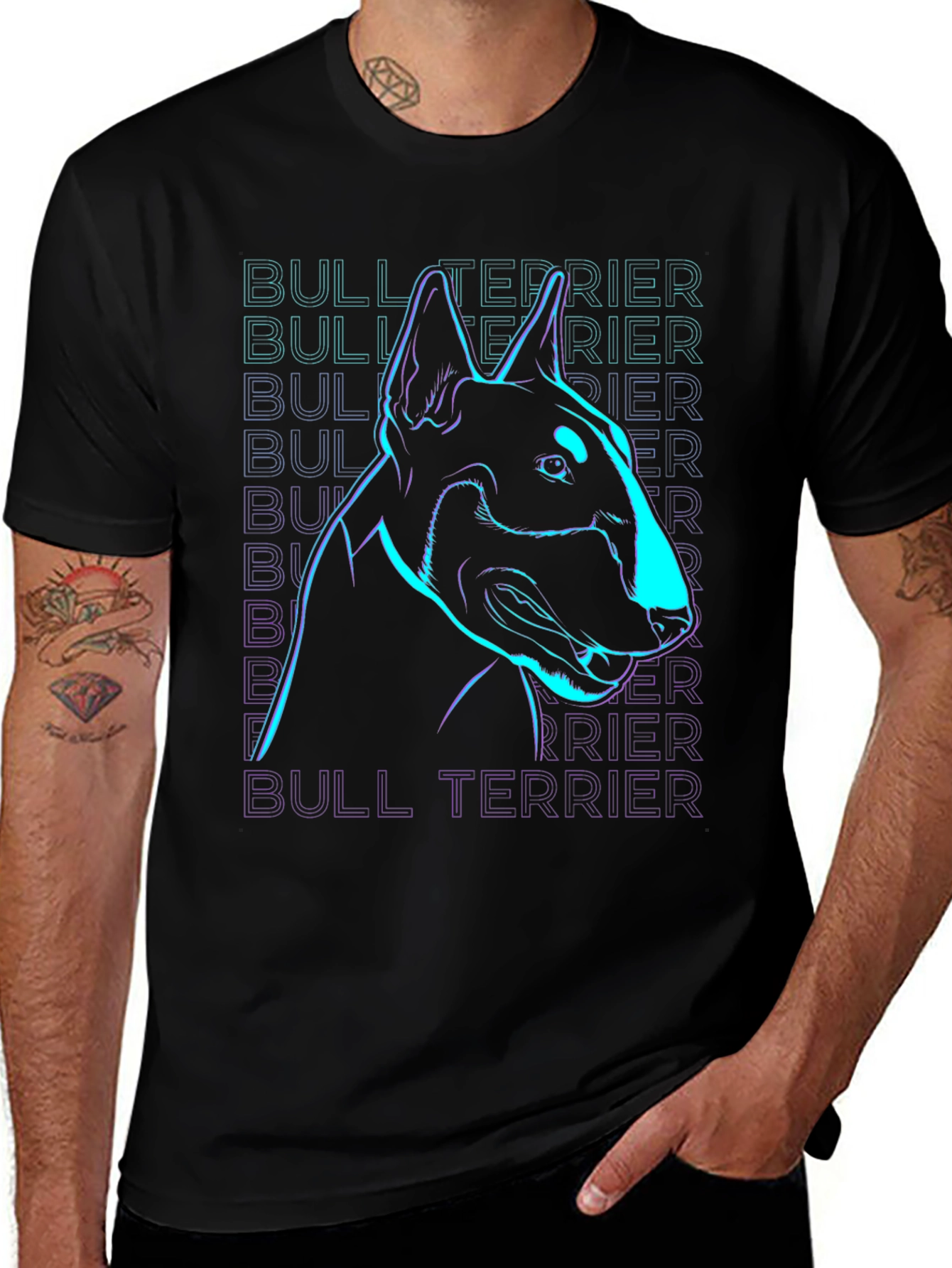 Neon Bull Terrier Graphic T-Shirt