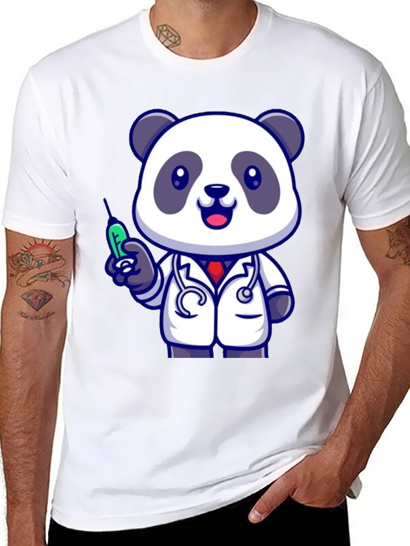 Doctor Panda Graphic Tee - Black Cotton Blend