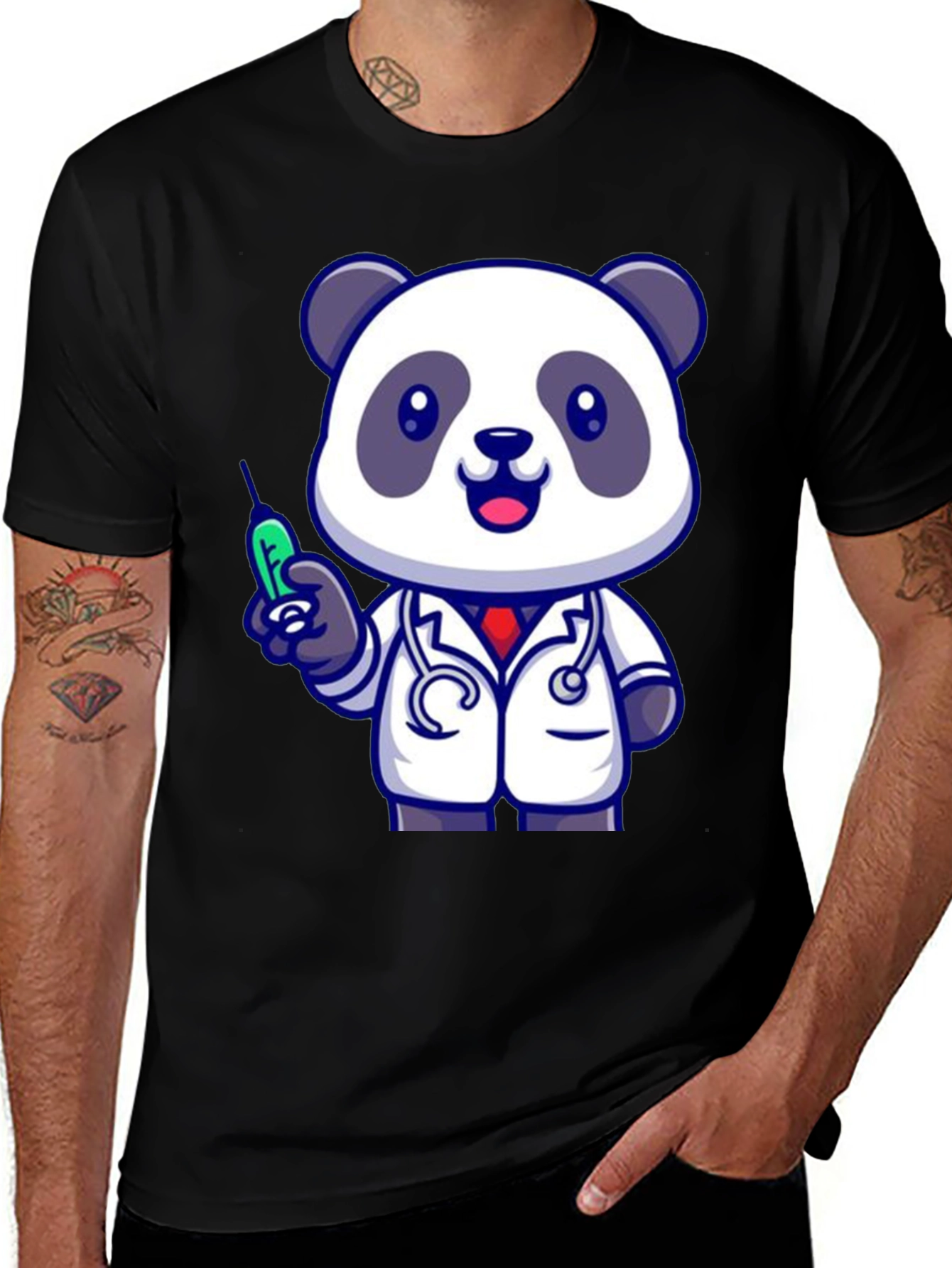 Doctor Panda Graphic Tee - Black Cotton Blend