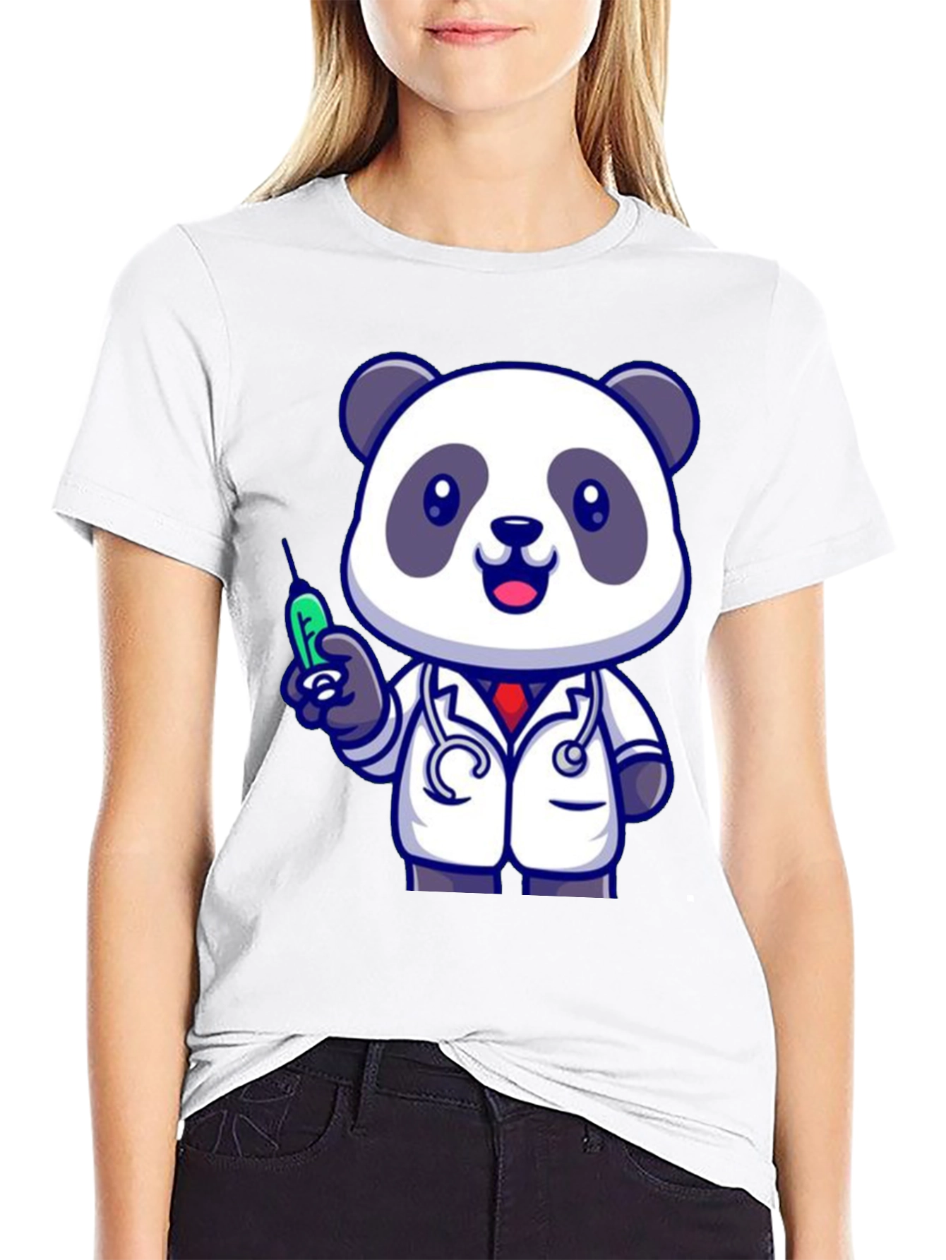 Doctor Panda Graphic Tee - Black Cotton Blend