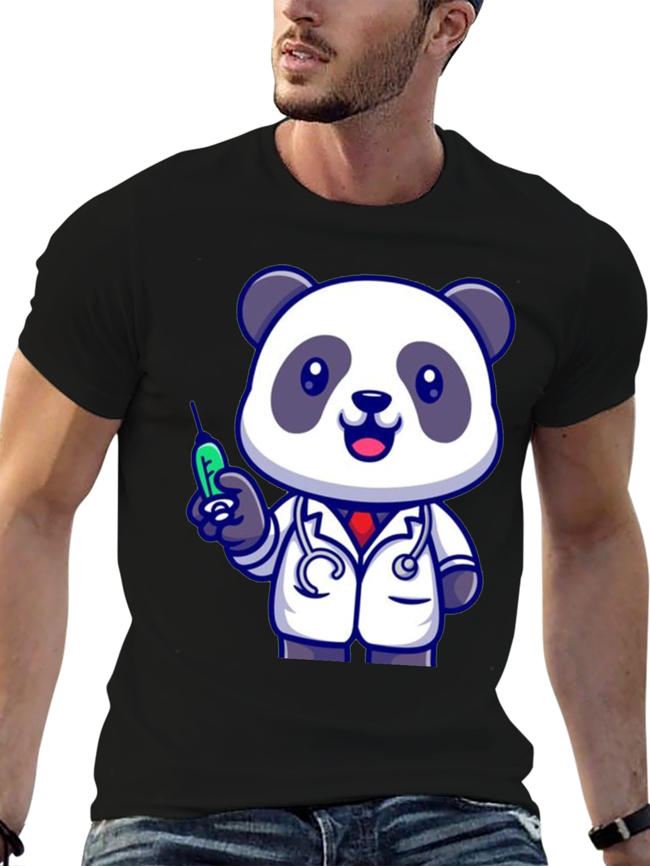 Doctor Panda Graphic Tee - Black Cotton Blend