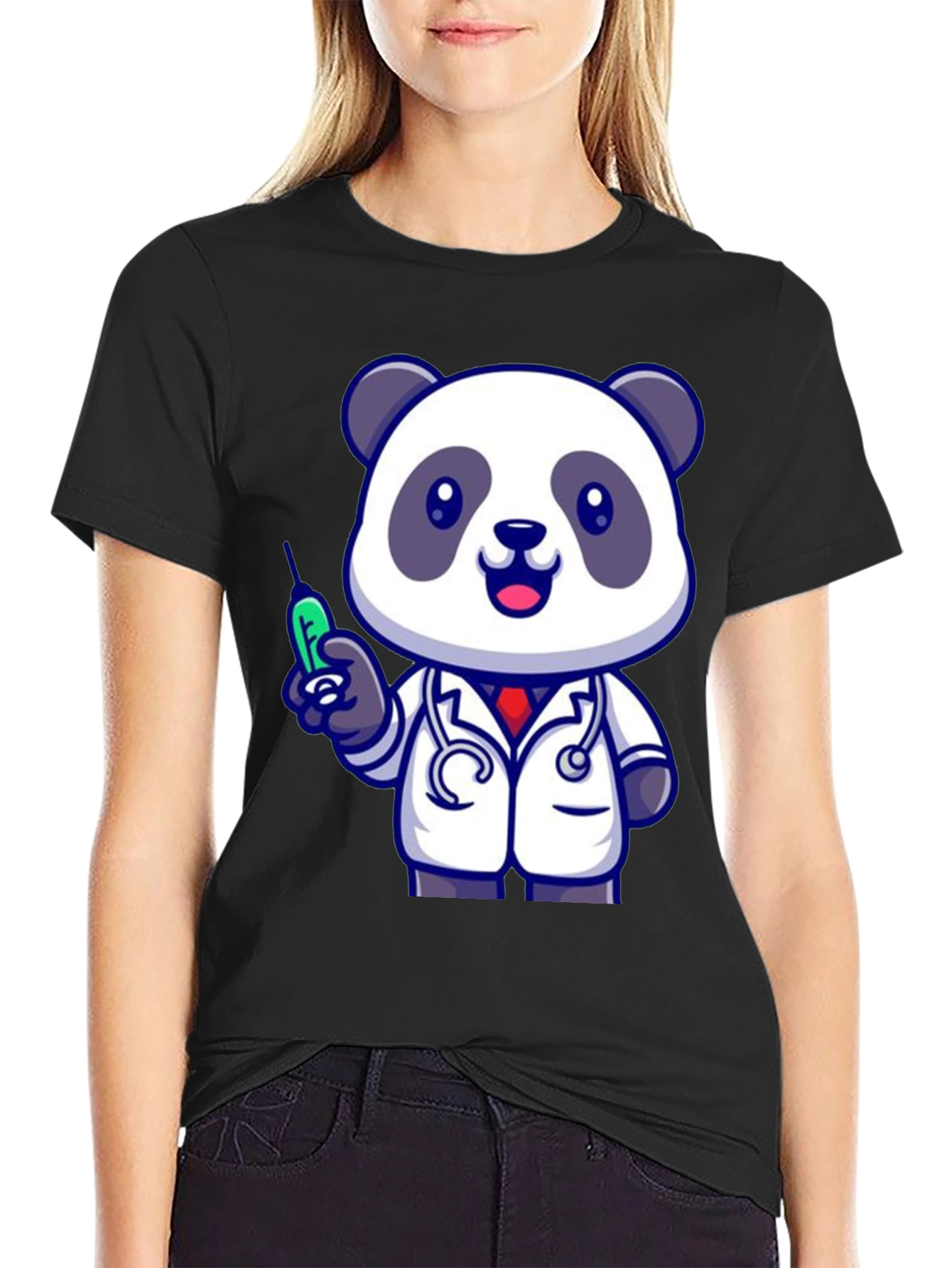 Doctor Panda Graphic Tee - Black Cotton Blend