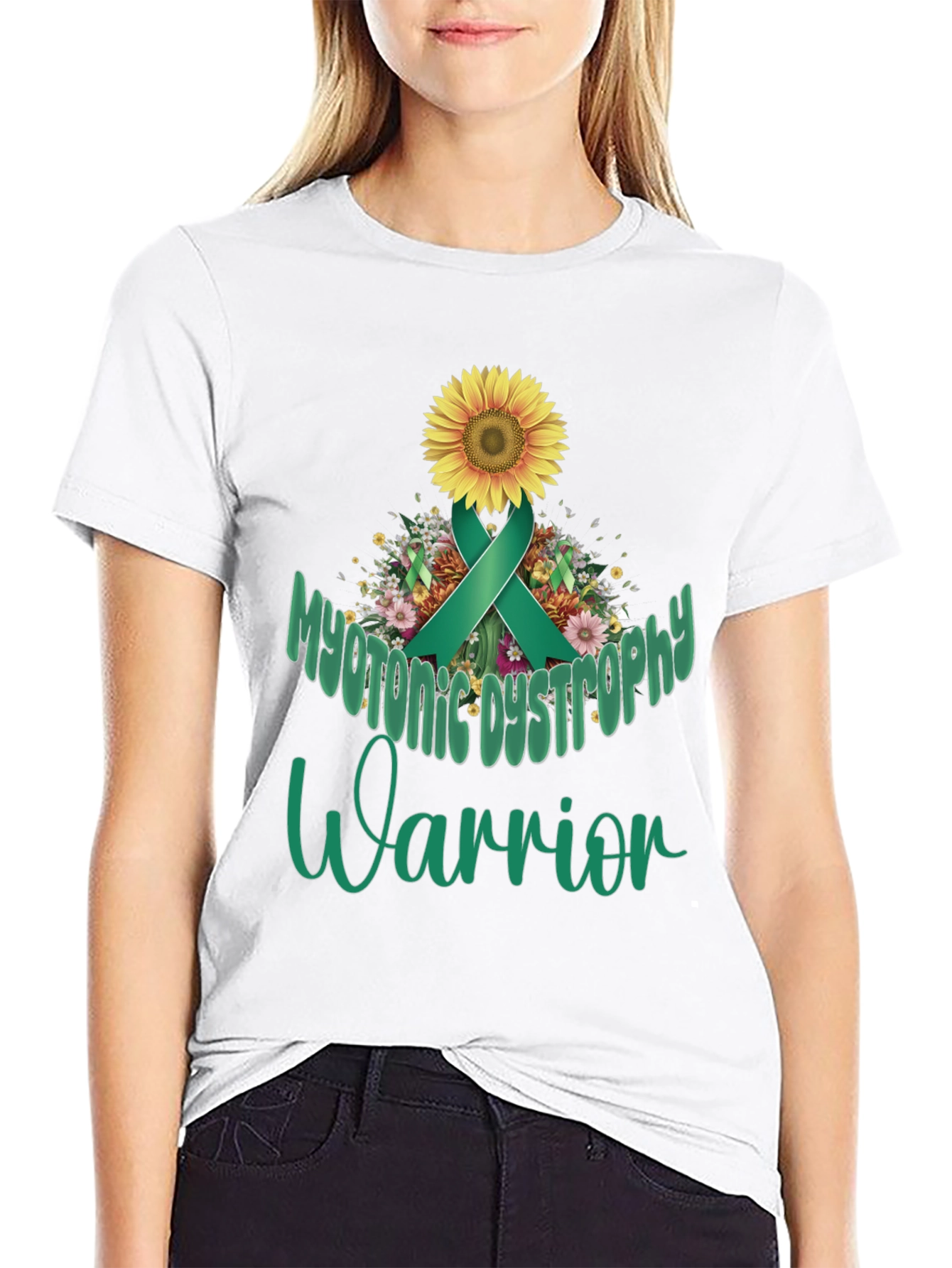 Myotonic Dystrophy Warrior T-Shirt - Teal Ribbon Sunflower