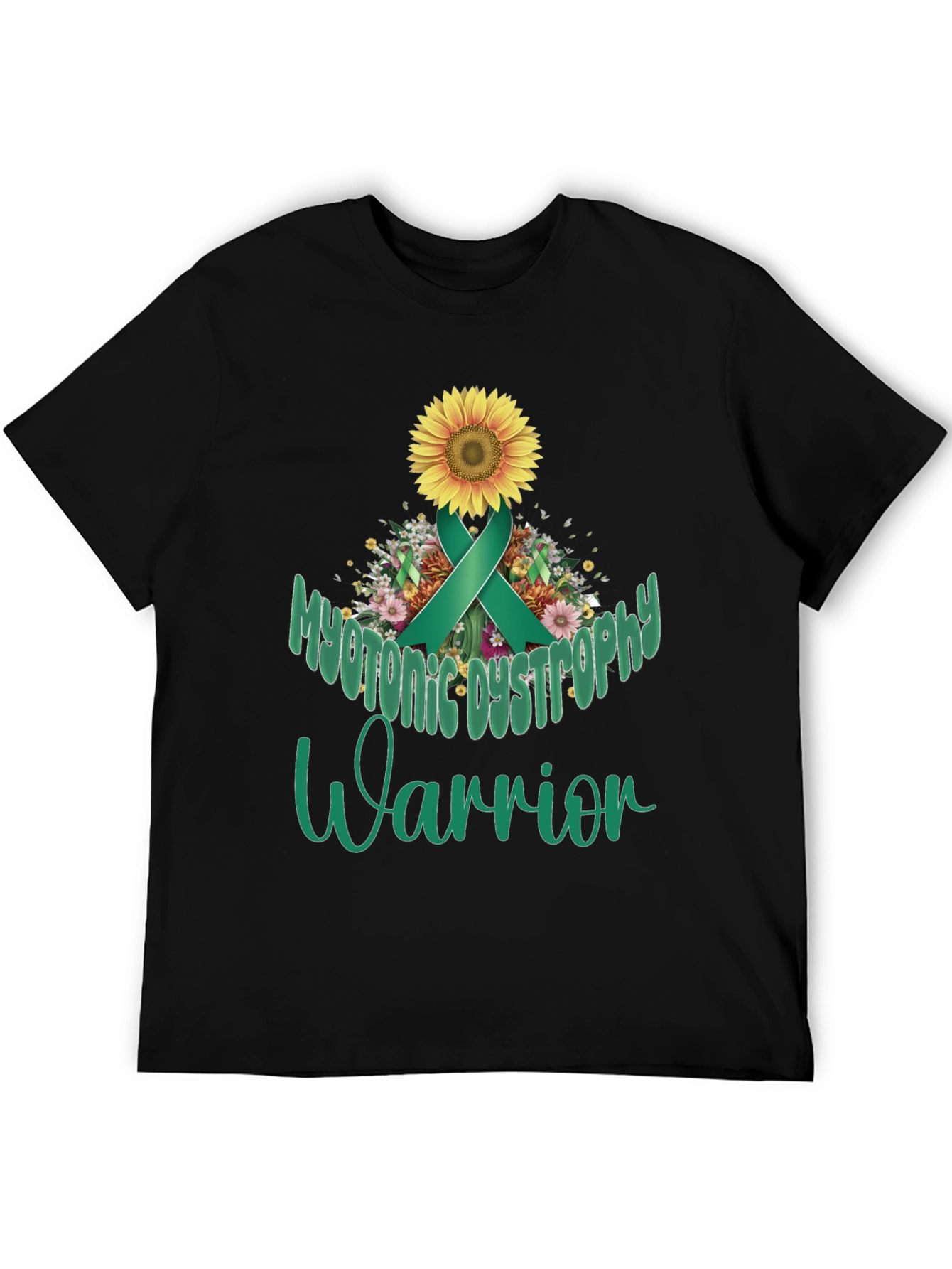 Myotonic Dystrophy Warrior T-Shirt - Teal Ribbon Sunflower