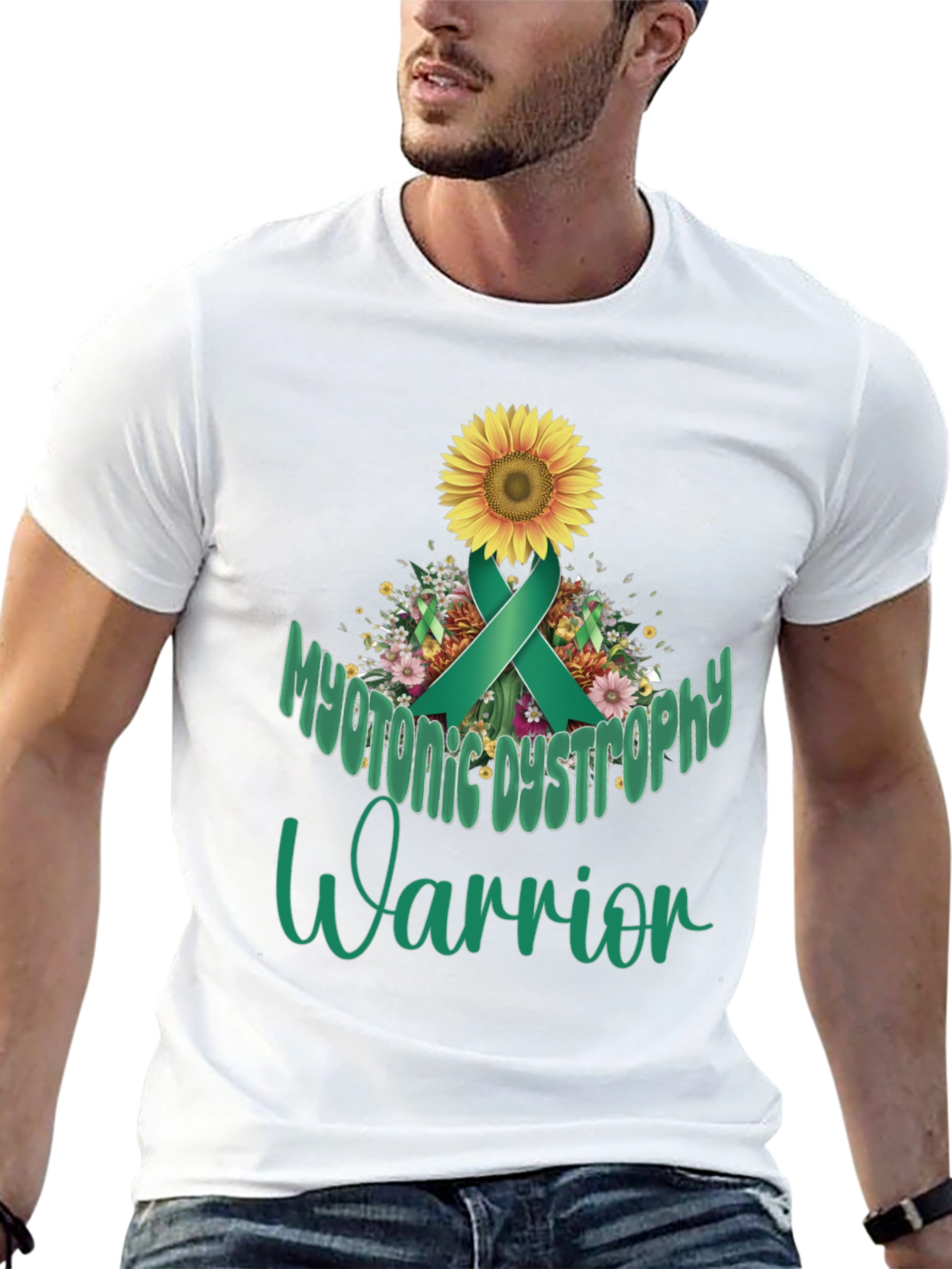 Myotonic Dystrophy Warrior T-Shirt - Teal Ribbon Sunflower