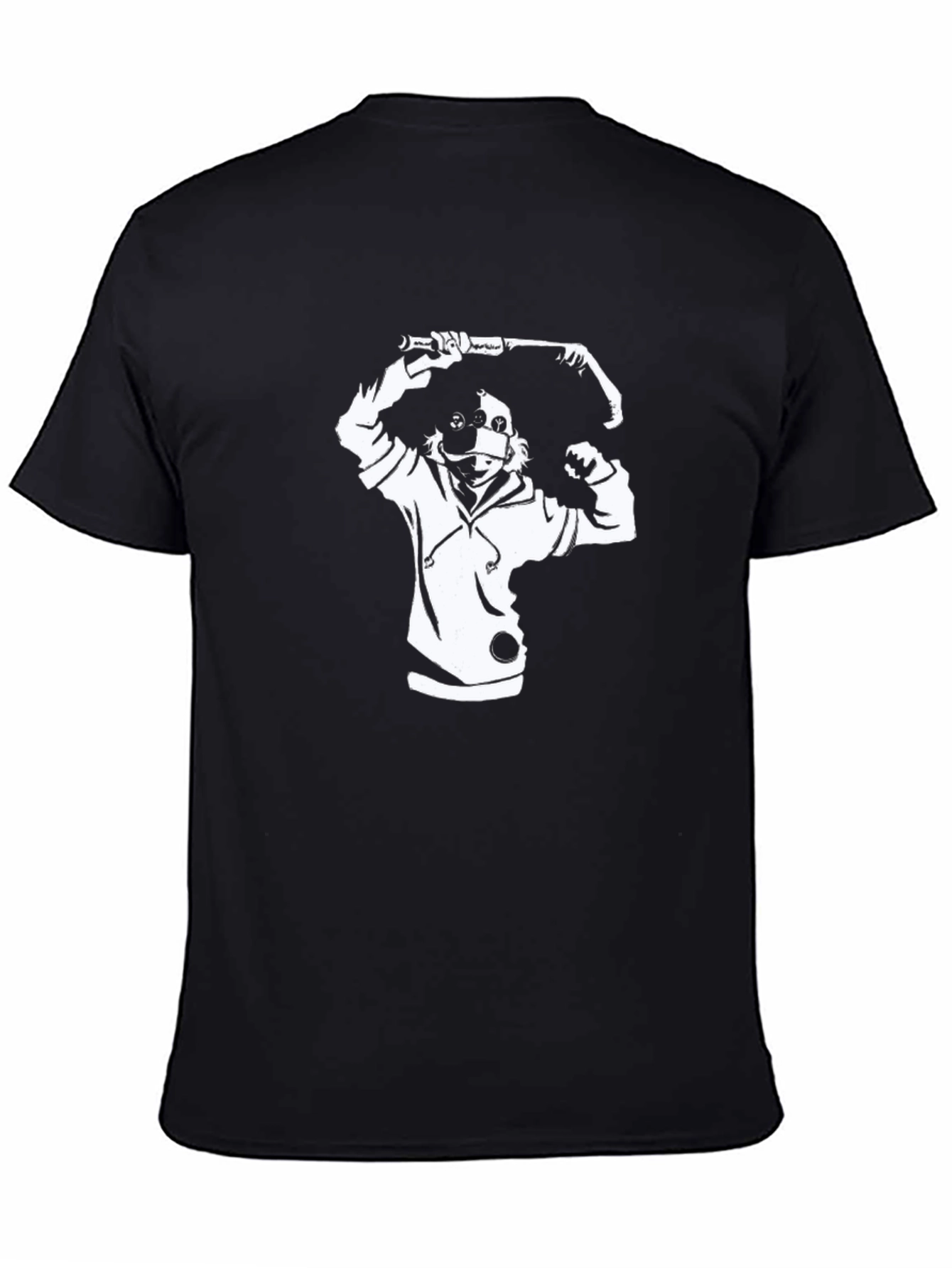 Black Graphic Tee - Hooded Character with Baseball Bat