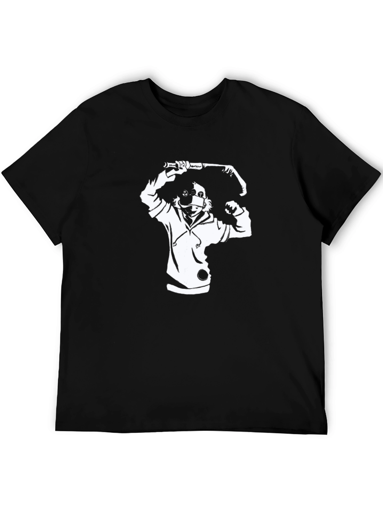 Black Graphic Tee - Hooded Character with Baseball Bat