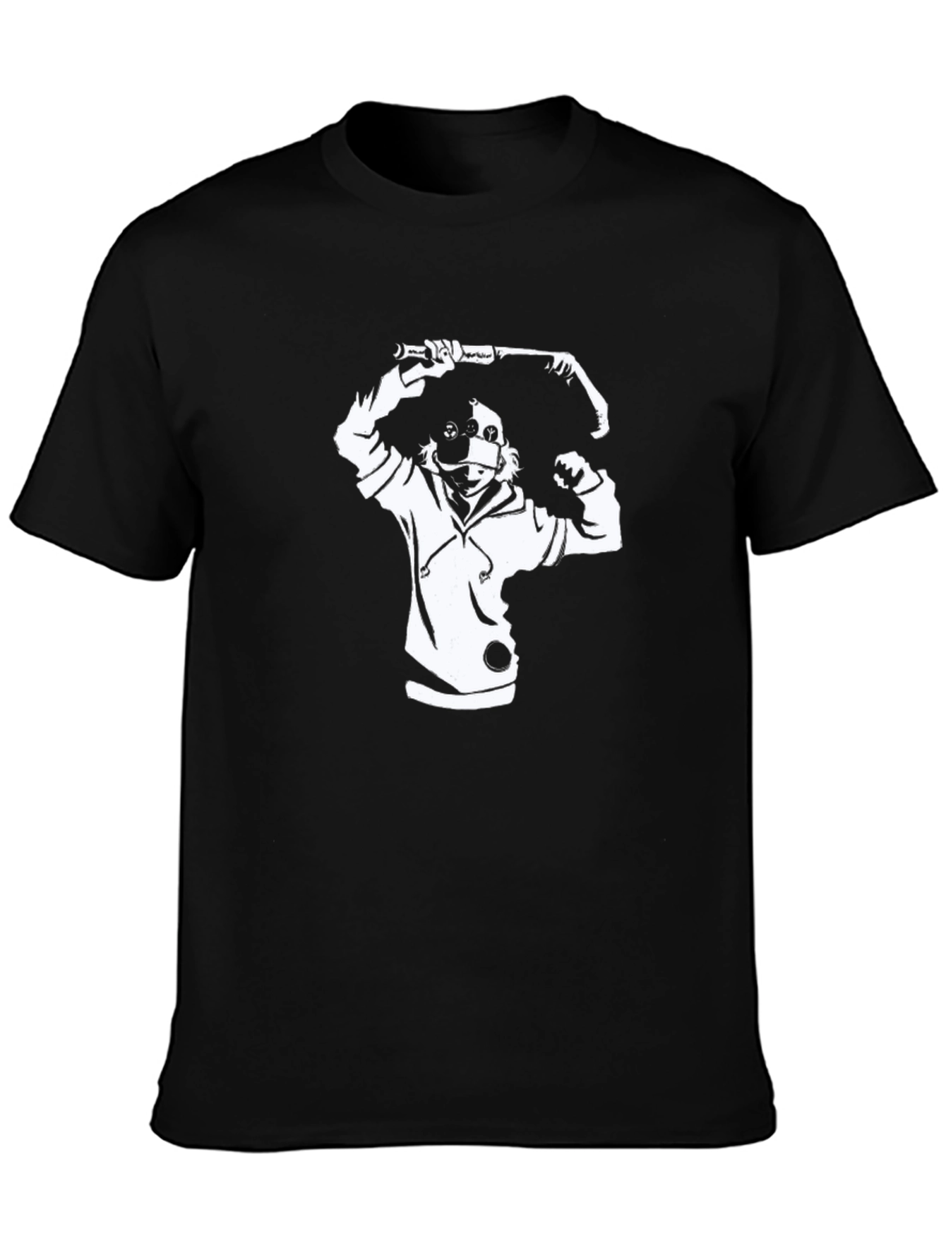 Black Graphic Tee - Hooded Character with Baseball Bat