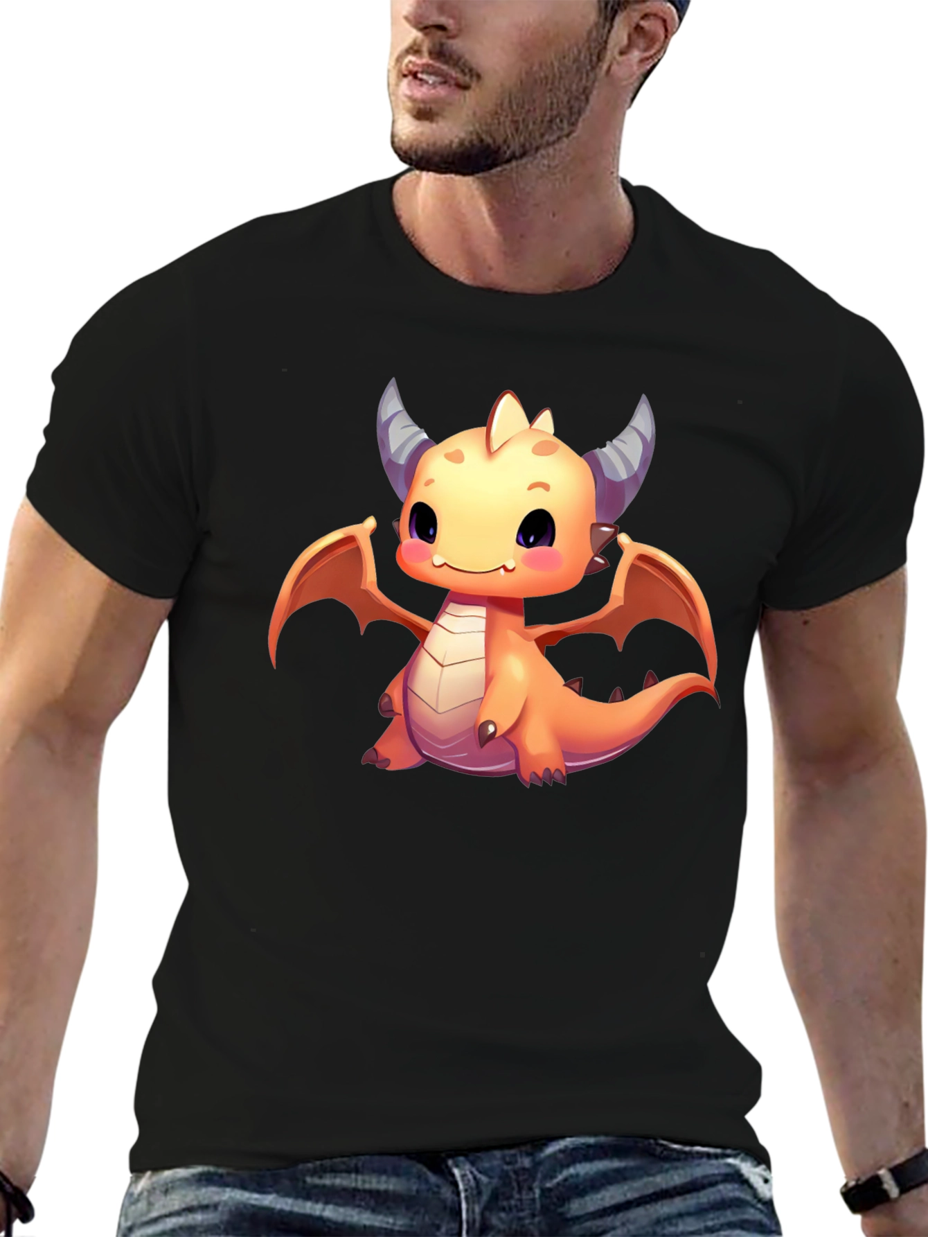 Cute Dragon Graphic T-Shirt - Black