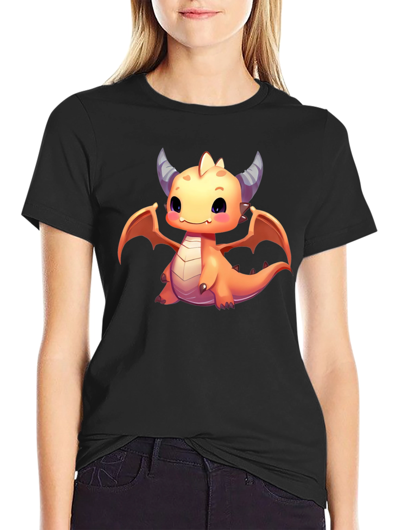 Cute Dragon Graphic T-Shirt - Black