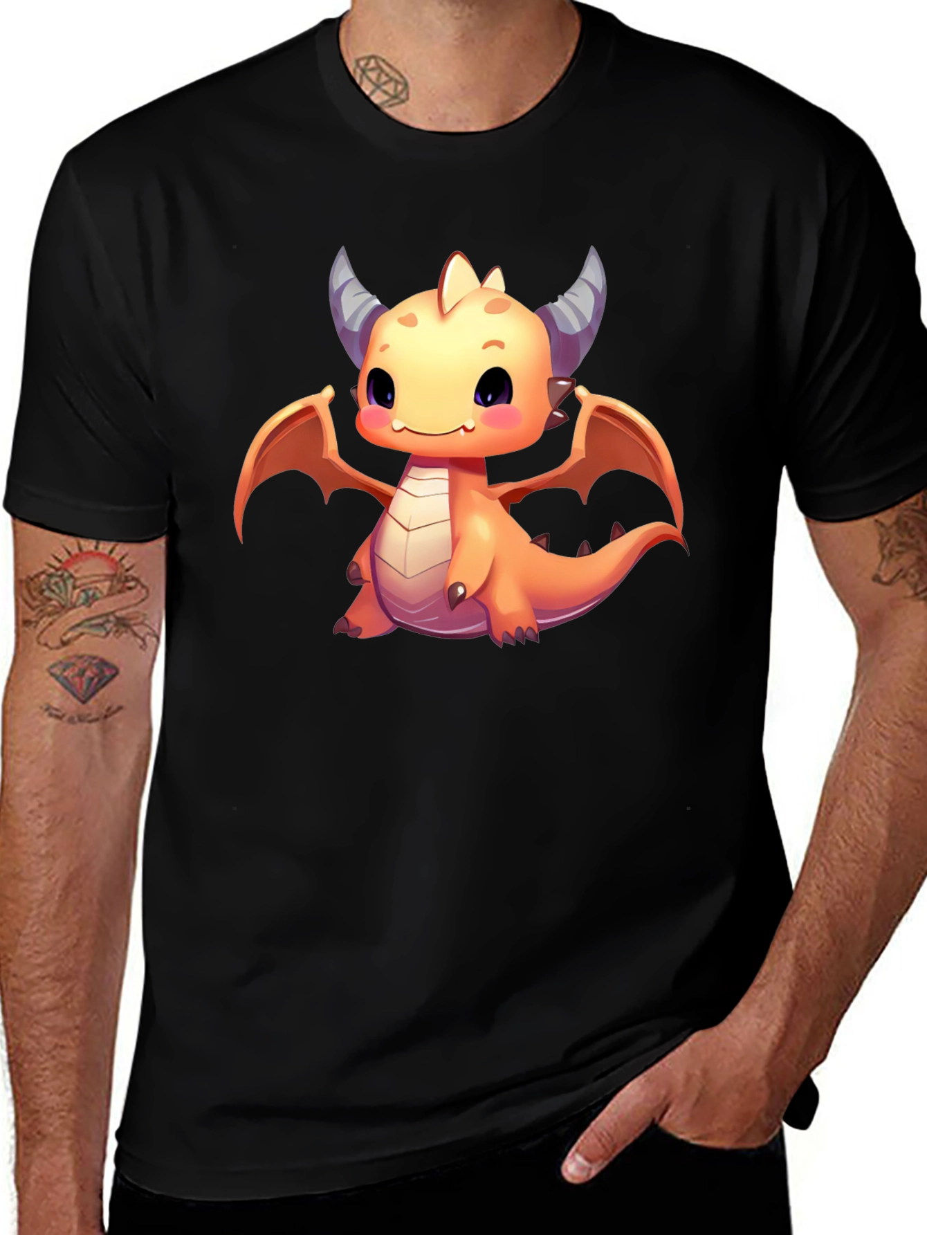 Cute Dragon Graphic T-Shirt - Black