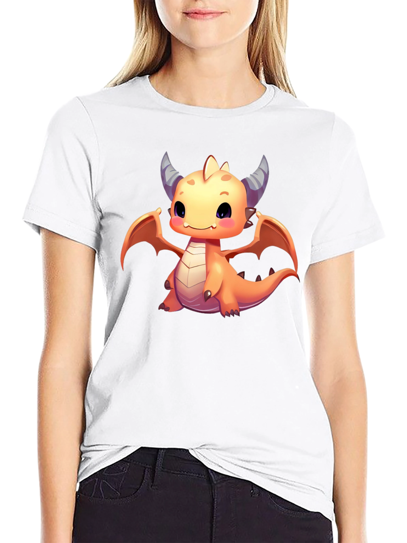 Cute Dragon Graphic T-Shirt - Black