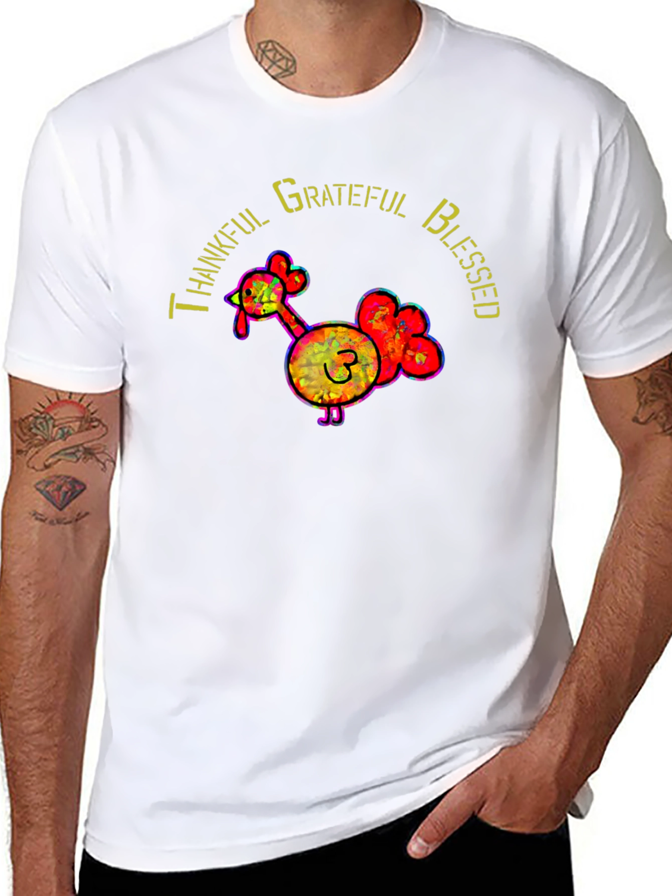 Thankful Grateful Blessed Thanksgiving Turkey T-Shirt