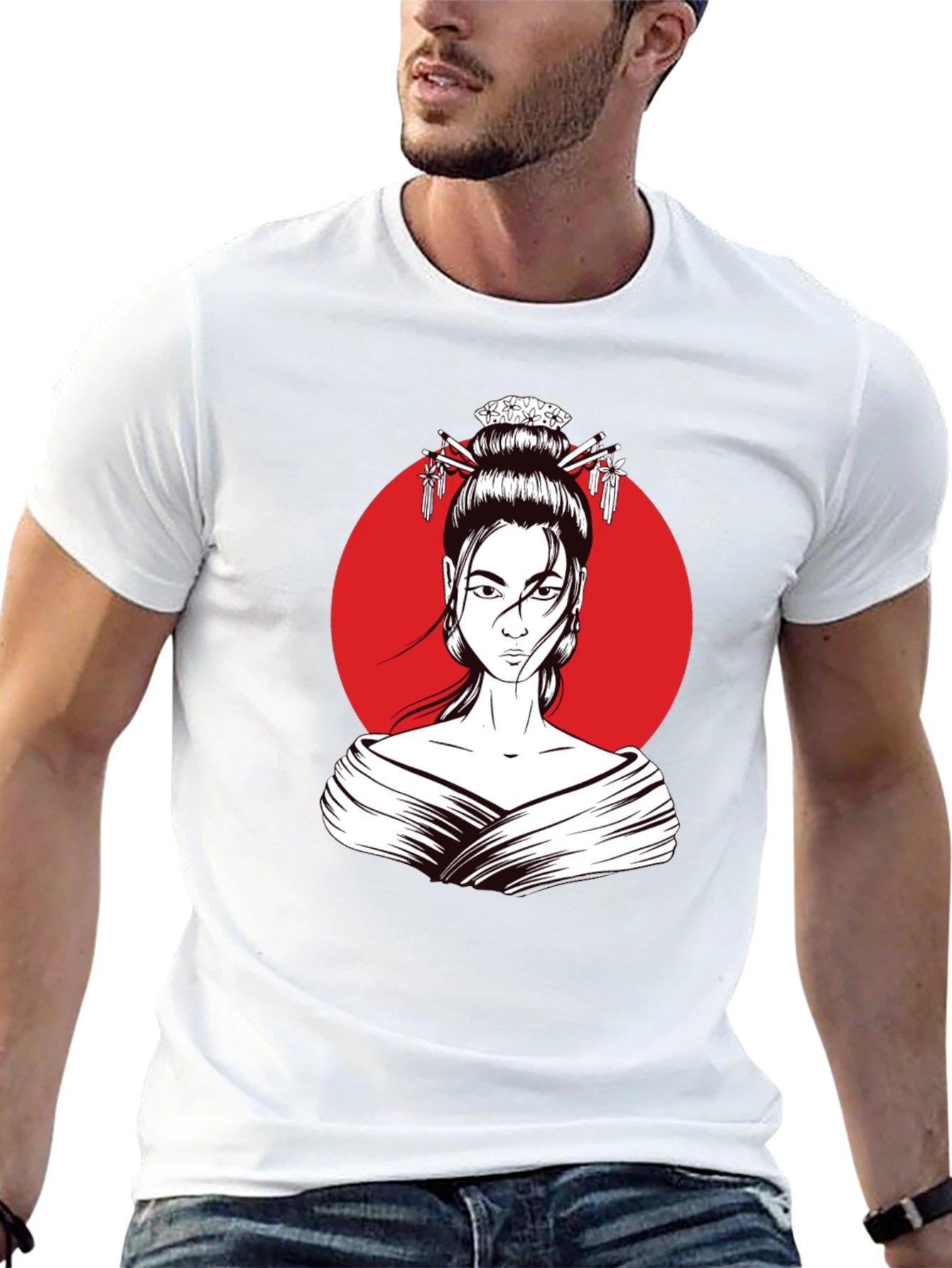 Geisha Graphic Tee - Modern Artistic Style