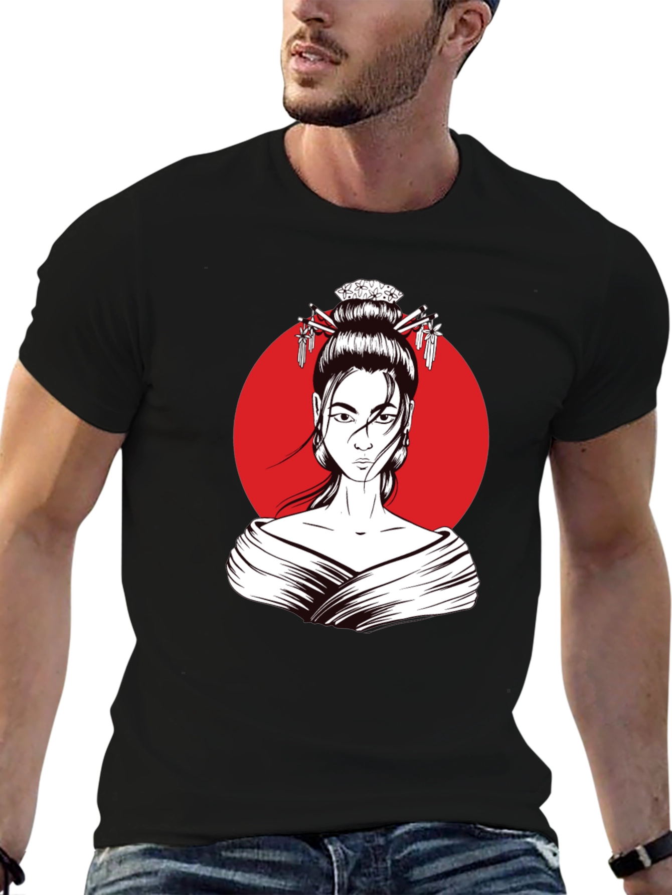 Geisha Graphic Tee - Modern Artistic Style