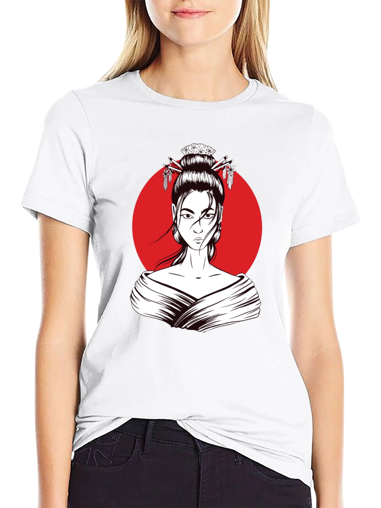 Geisha Graphic Tee - Modern Artistic Style