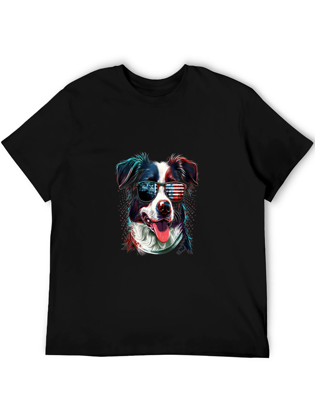 Patriotic Dog Graphic Tee - American Flag Sunglasses