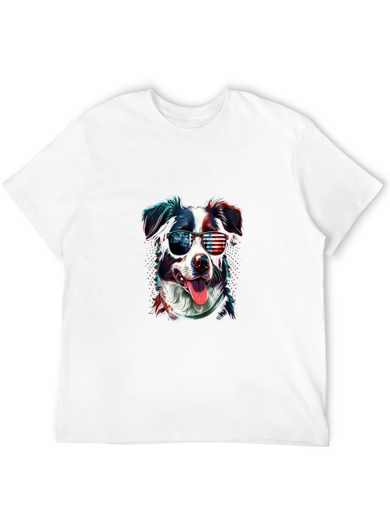 Patriotic Dog Graphic Tee - American Flag Sunglasses