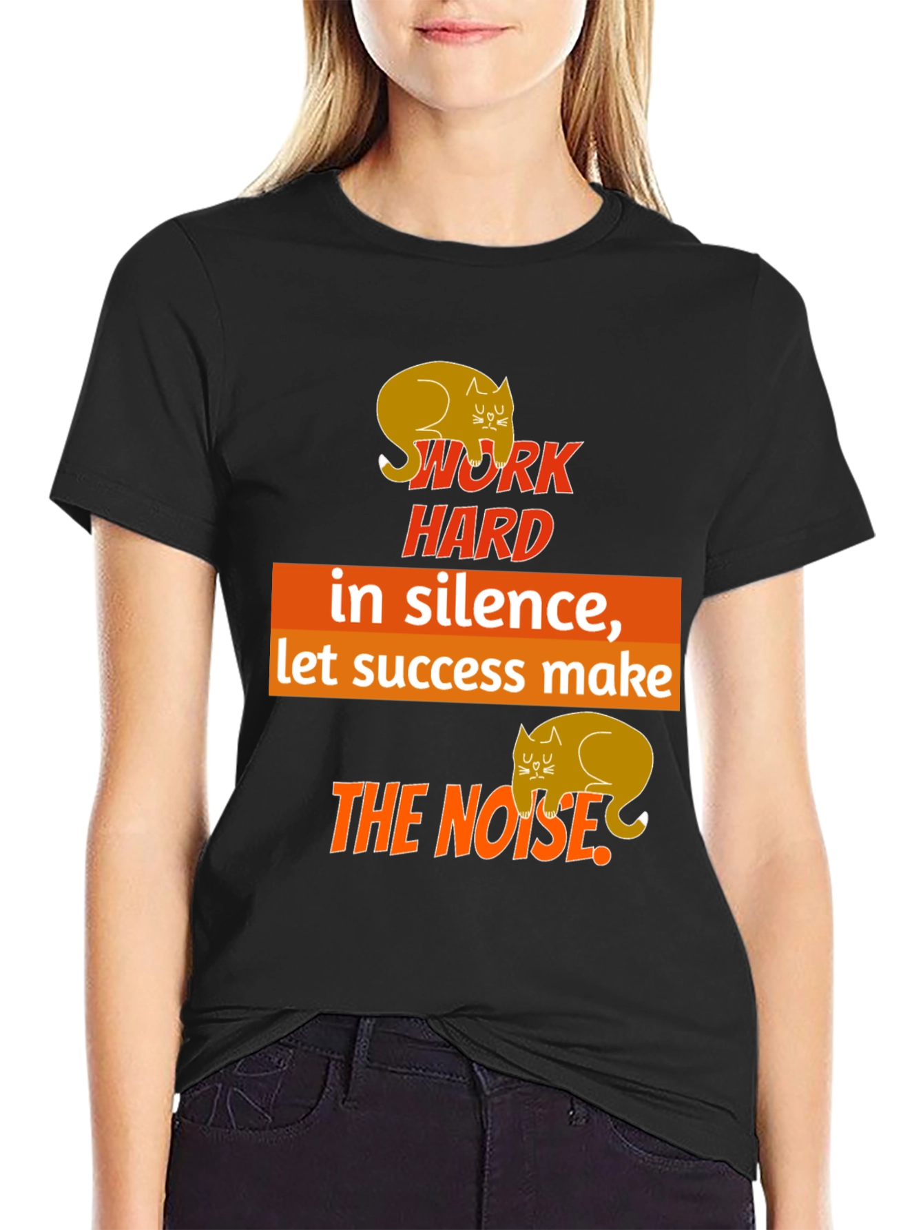 Work Hard In Silence Cat Graphic T-Shirt
