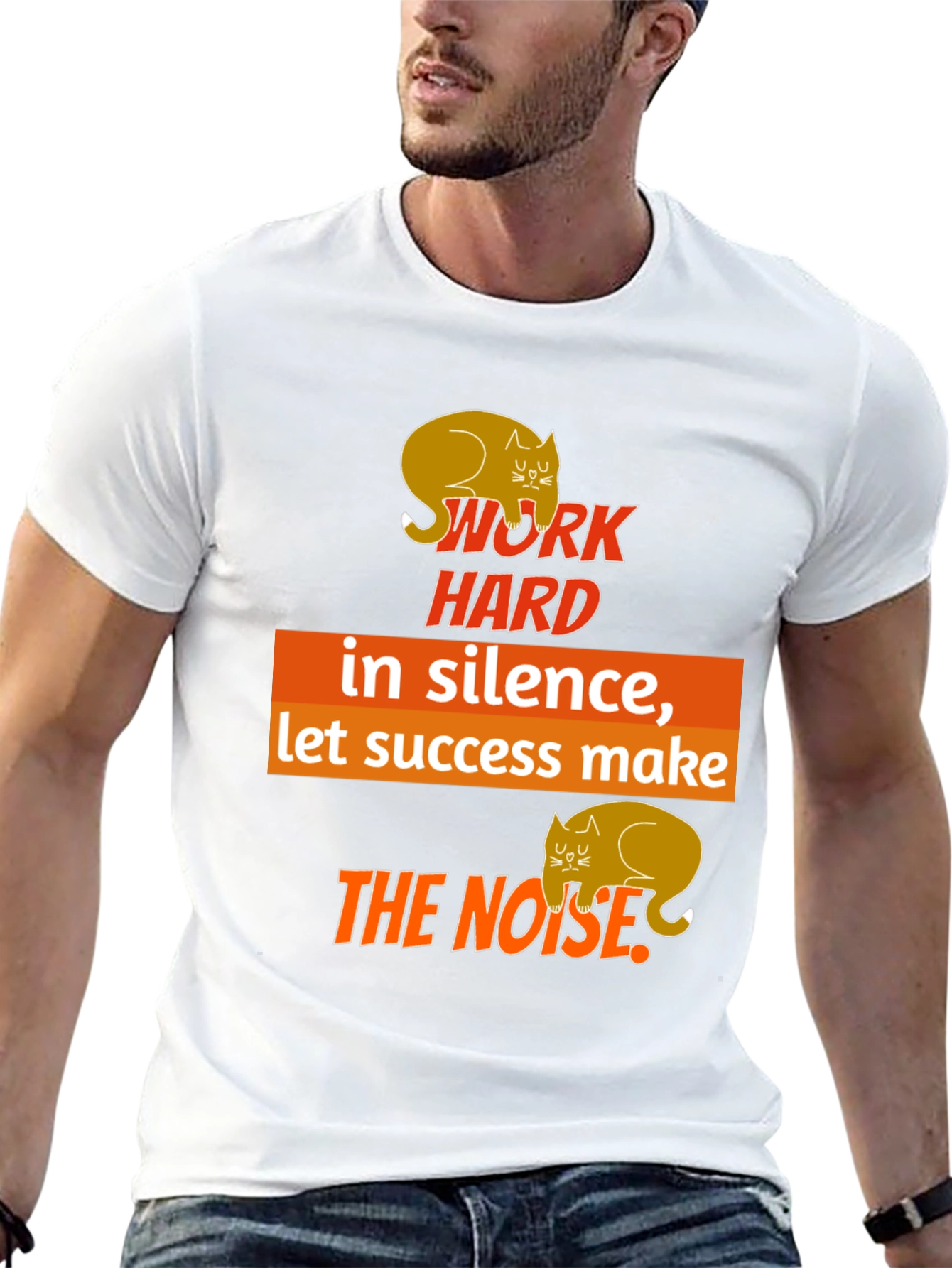 Work Hard In Silence Cat Graphic T-Shirt
