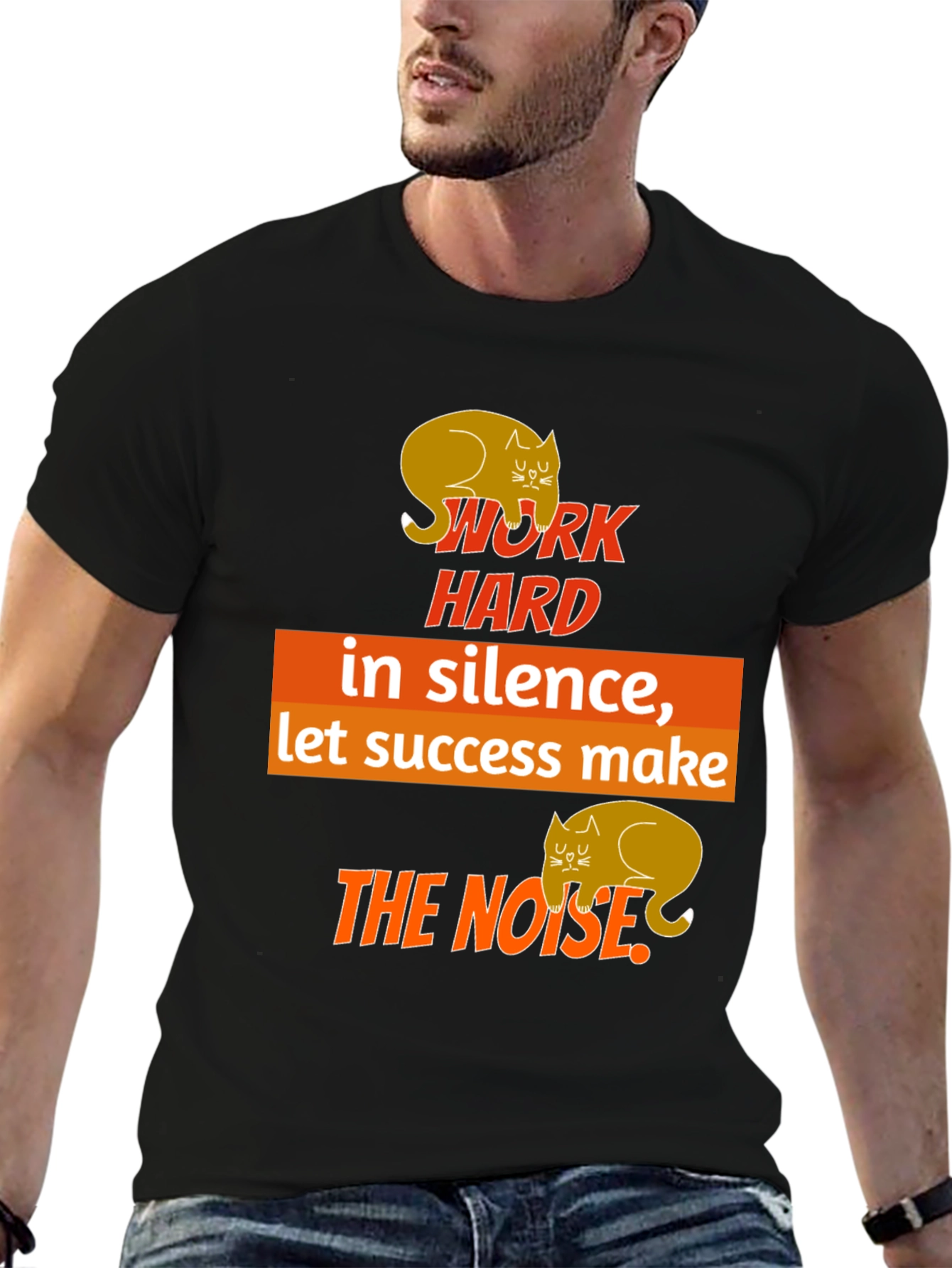 Work Hard In Silence Cat Graphic T-Shirt