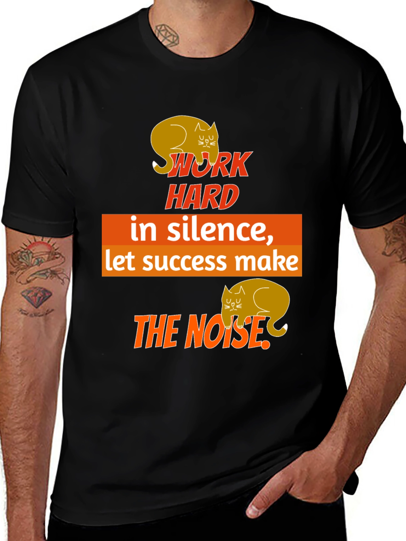 Work Hard In Silence Cat Graphic T-Shirt
