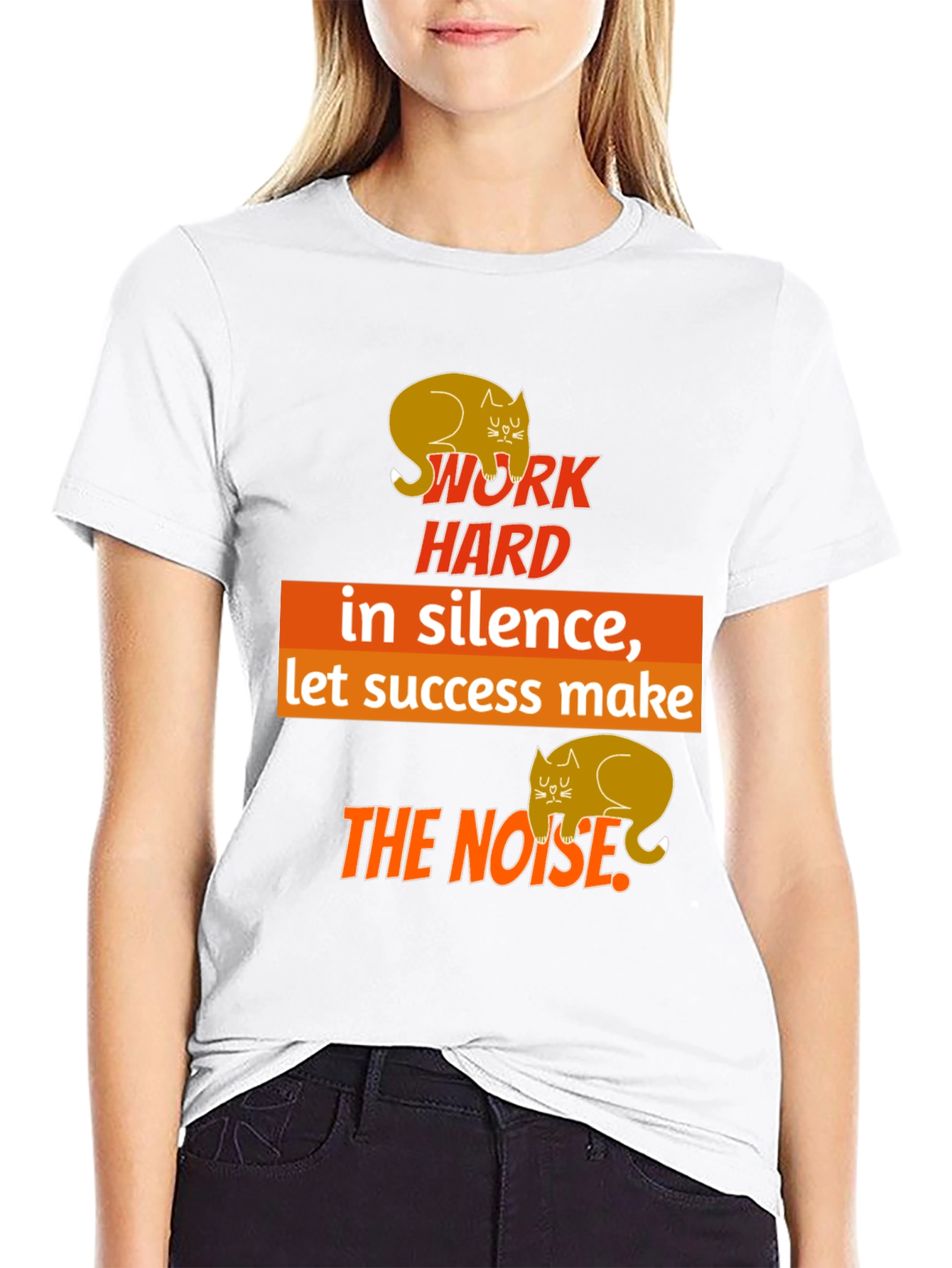 Work Hard In Silence Cat Graphic T-Shirt