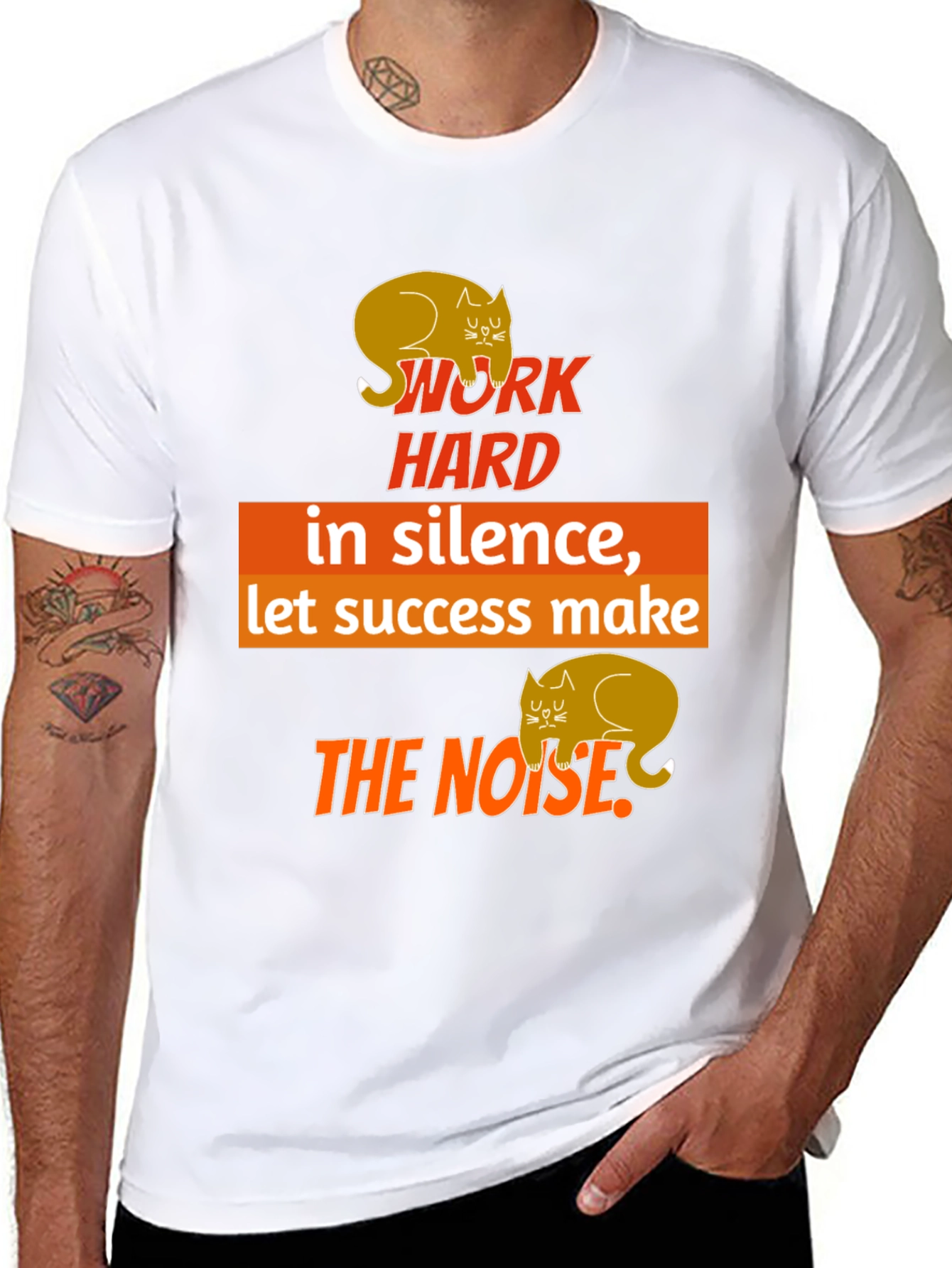 Work Hard In Silence Cat Graphic T-Shirt