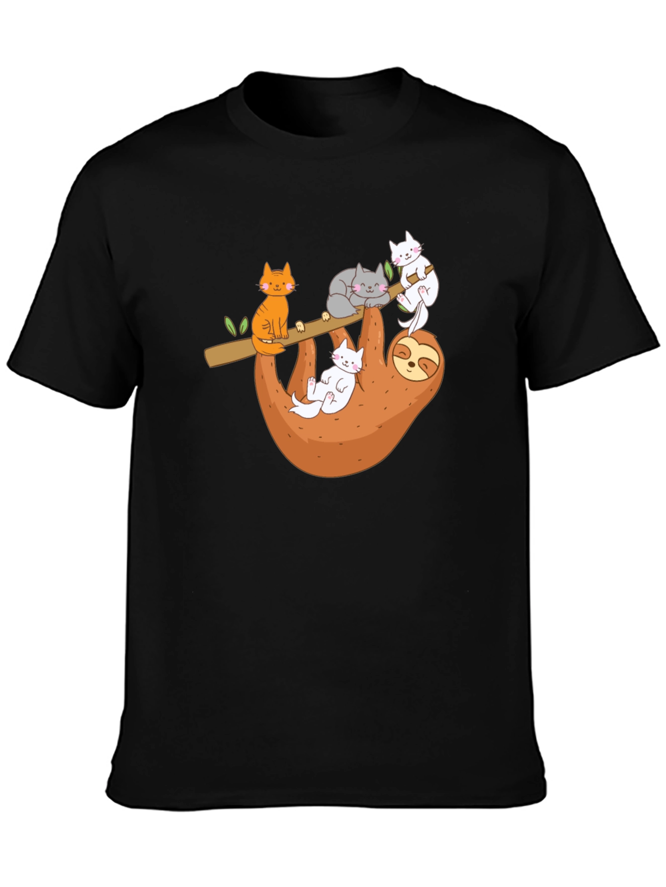 Cats & Sloth Black T-Shirt