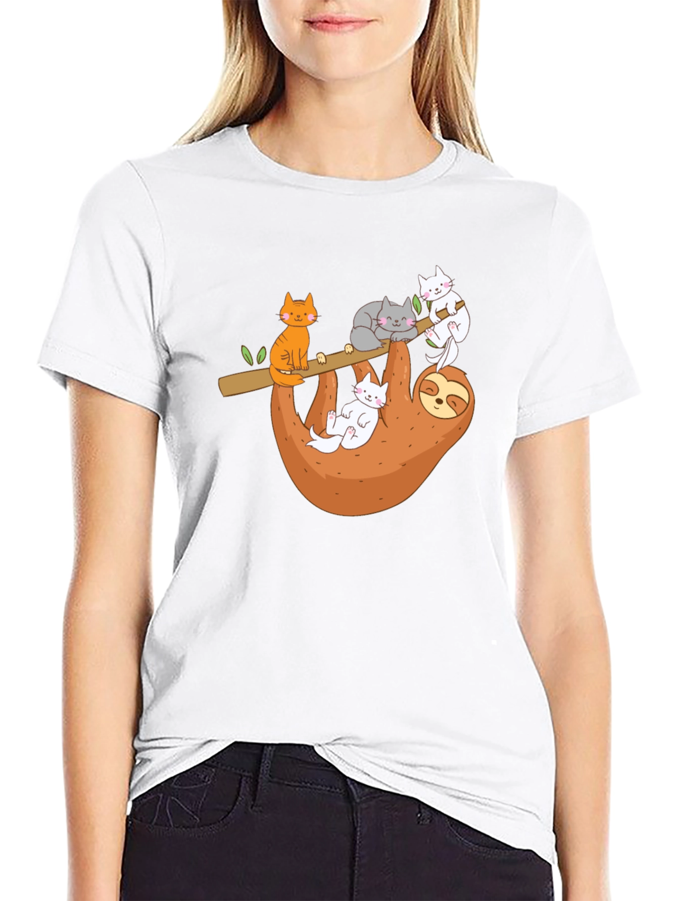 Cats & Sloth Black T-Shirt