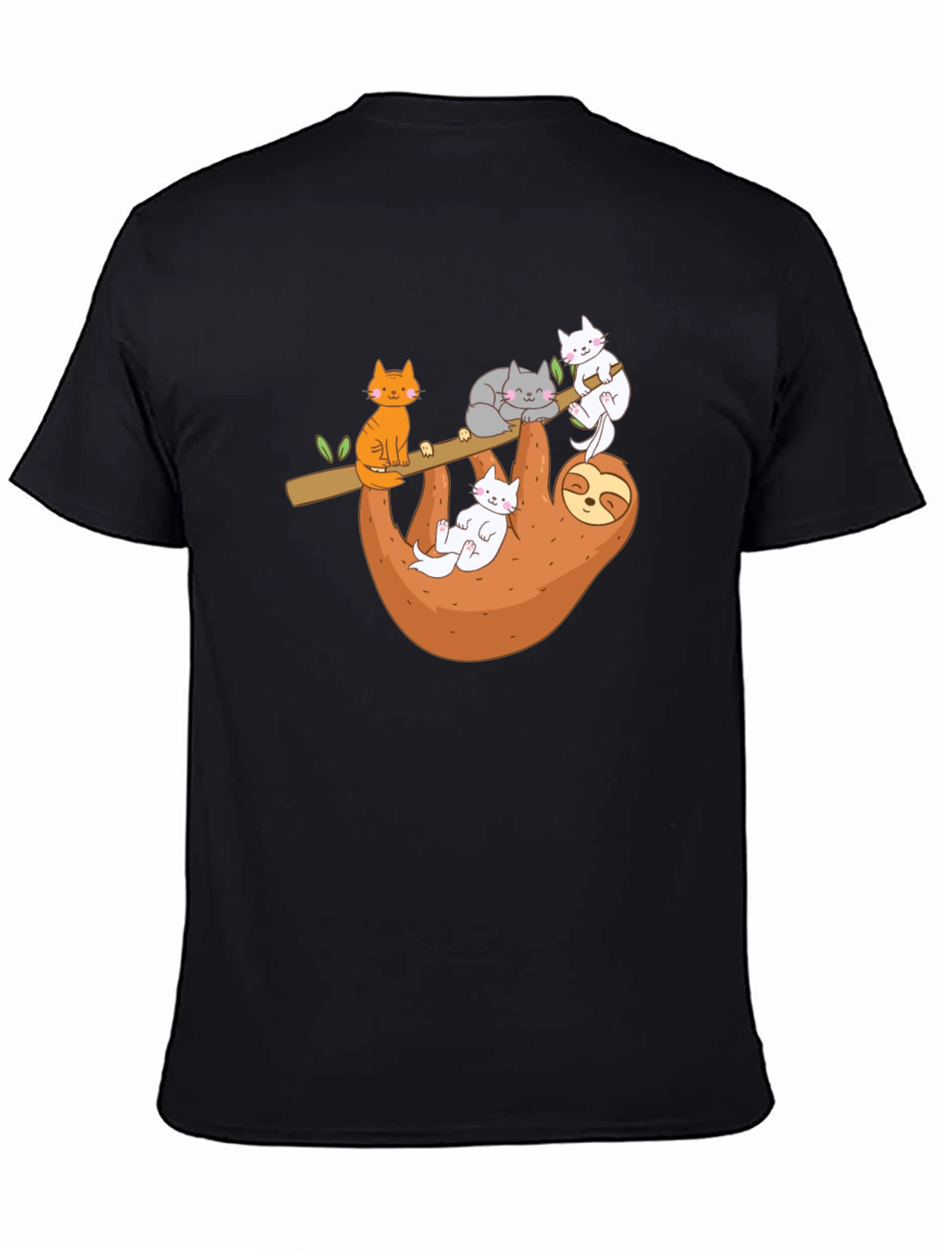 Cats & Sloth Black T-Shirt